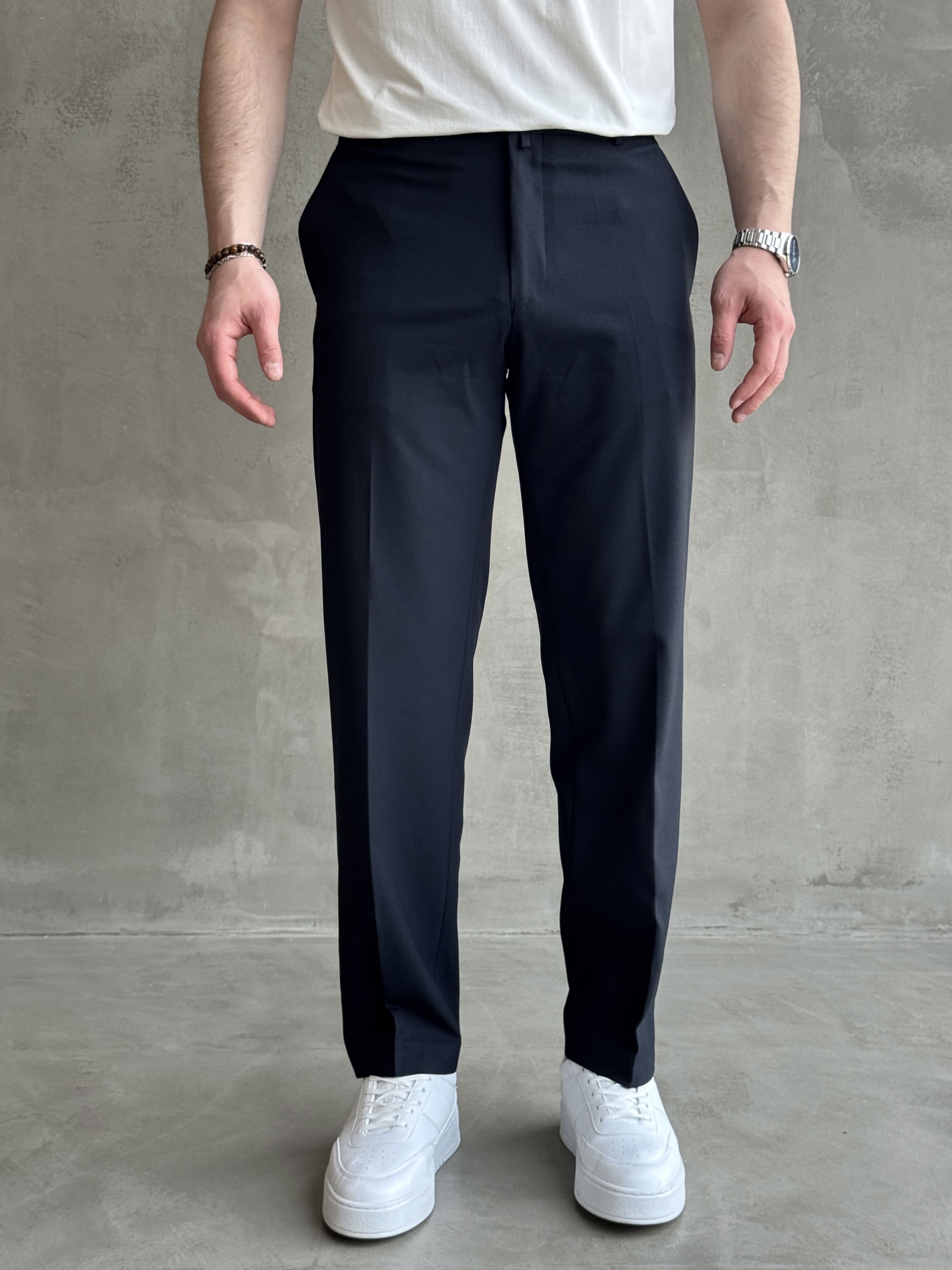 Erkek Business Collection Regular Kalıp Çift Düğme Detaylı Kombinlenebilir Kumaş Pantolon-Lacivert(E1698)Ketench