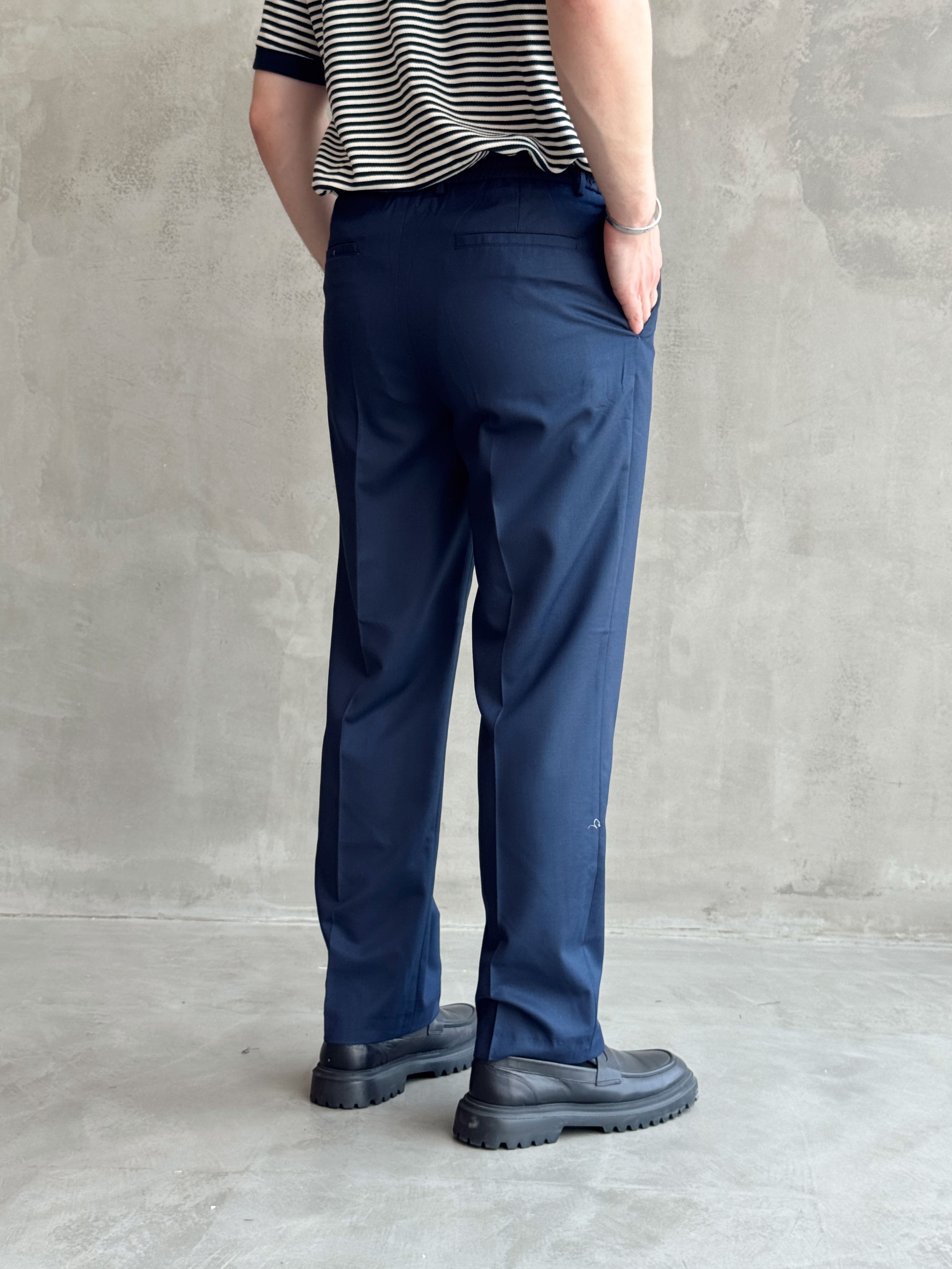 Erkek Bussines Colection Baggy Kalıp Çift Düğme Detaylı Kumaş Pantolon-Lacivert(E1764)Ketench