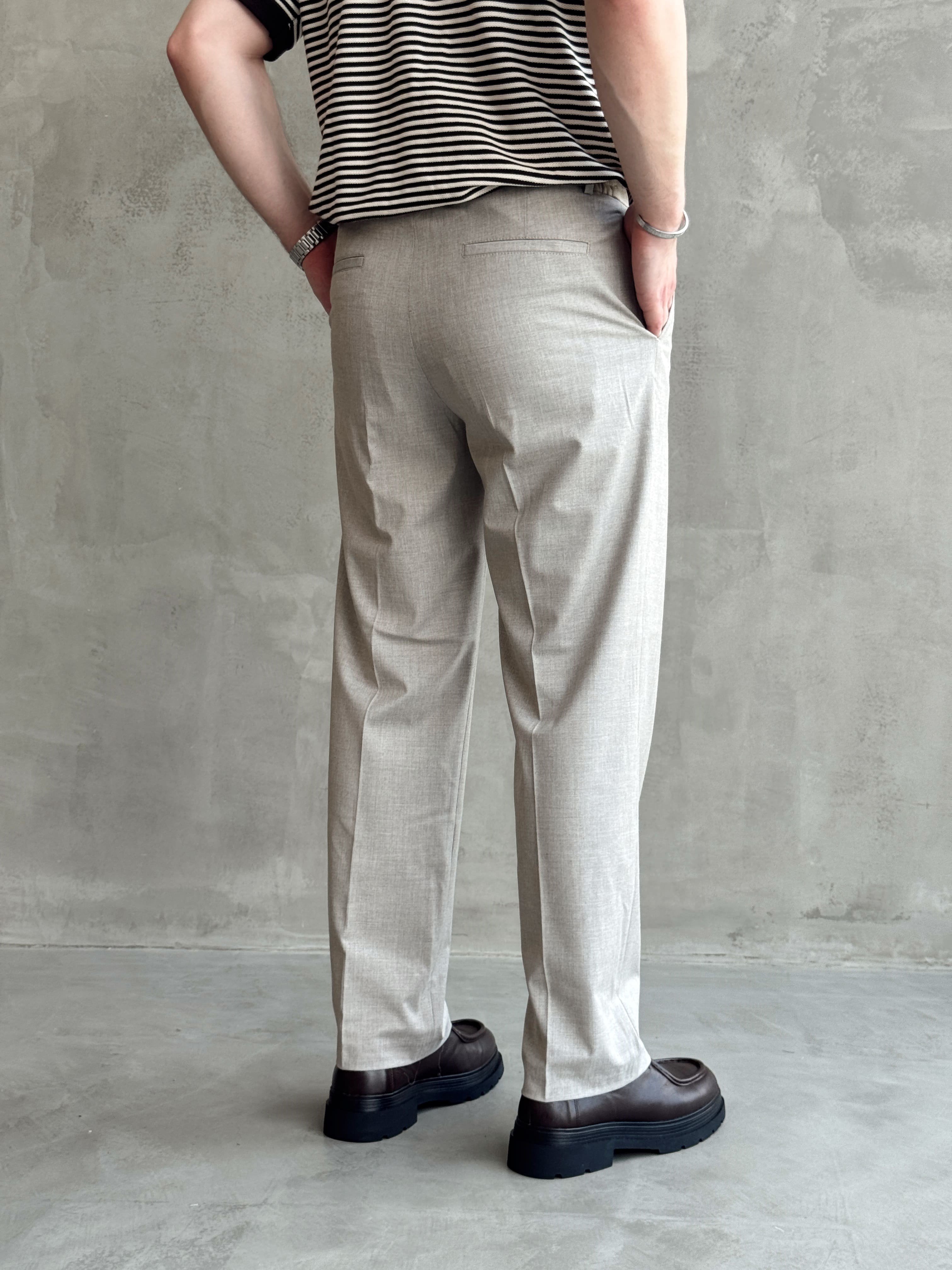 Erkek Bussines Colection Baggy Kalıp Çift Düğme Detaylı Kumaş Pantolon-Taş(E1764)Ketench