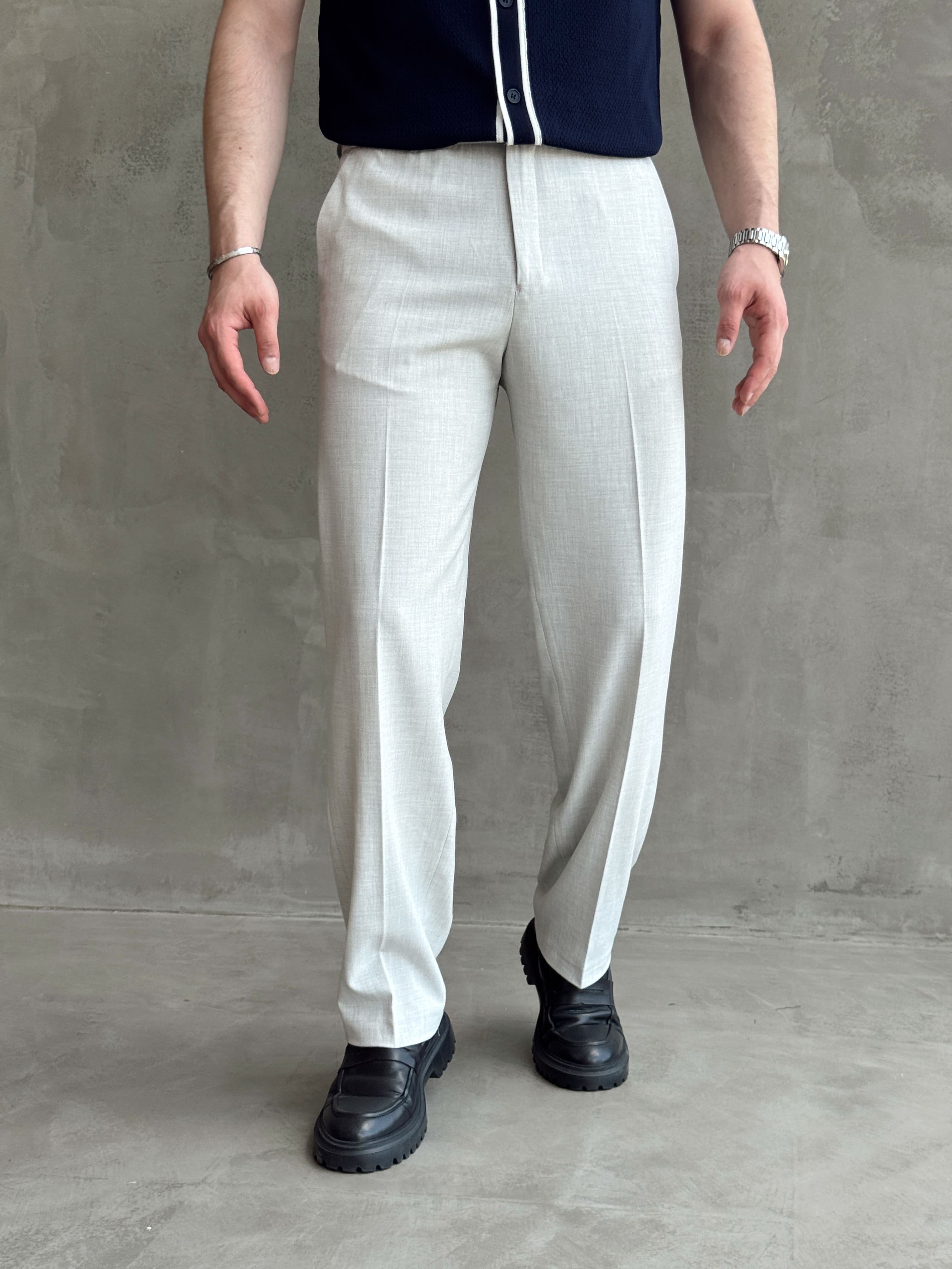 Erkek Bussines Colection Baggy Kalıp Çift Düğme Detaylı Kumaş Pantolon-Gri(E1764)Ketench