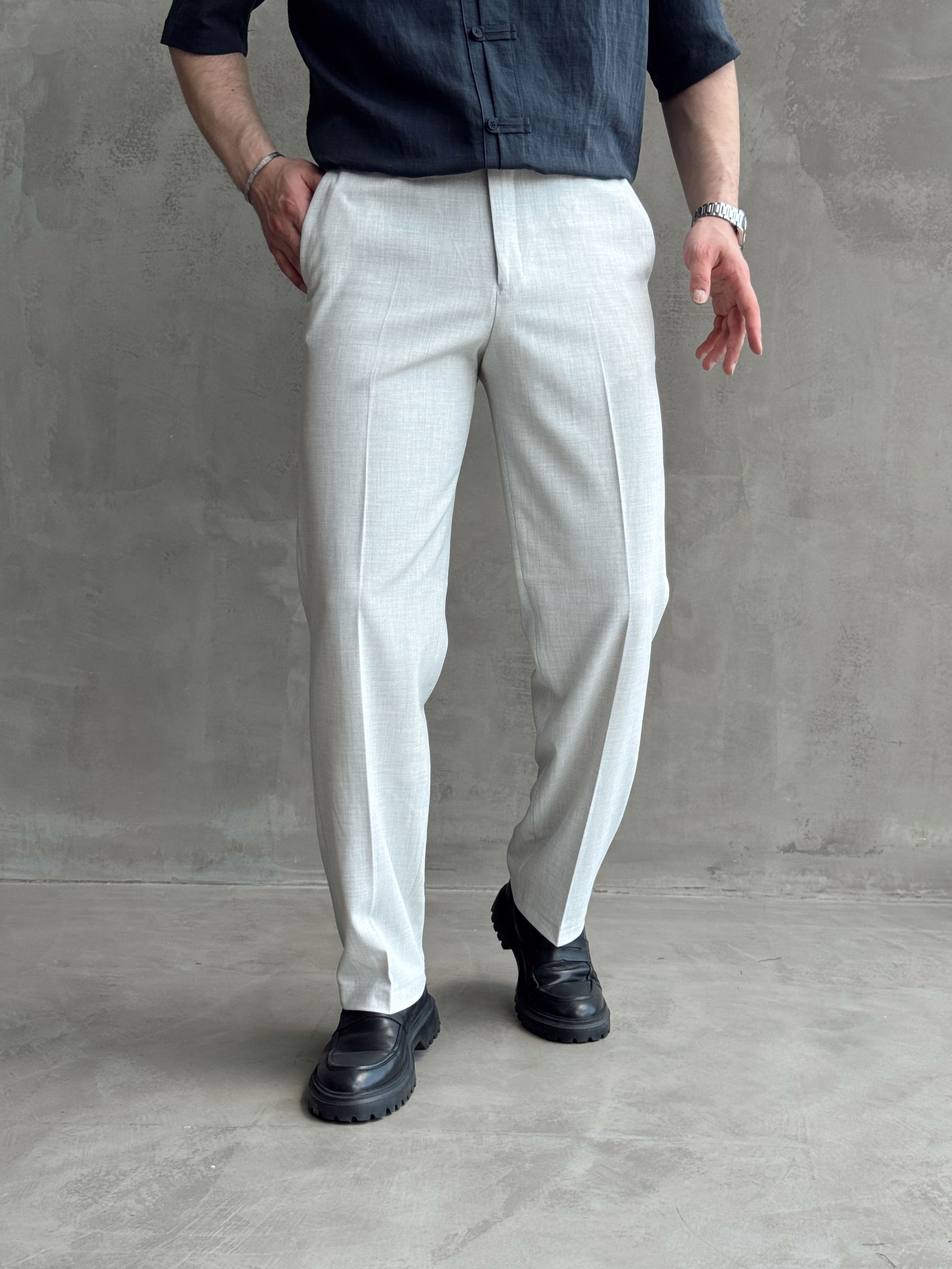 Erkek Bussines Colection Baggy Kalıp Çift Düğme Detaylı Kumaş Pantolon-Gri(E1764)Ketench