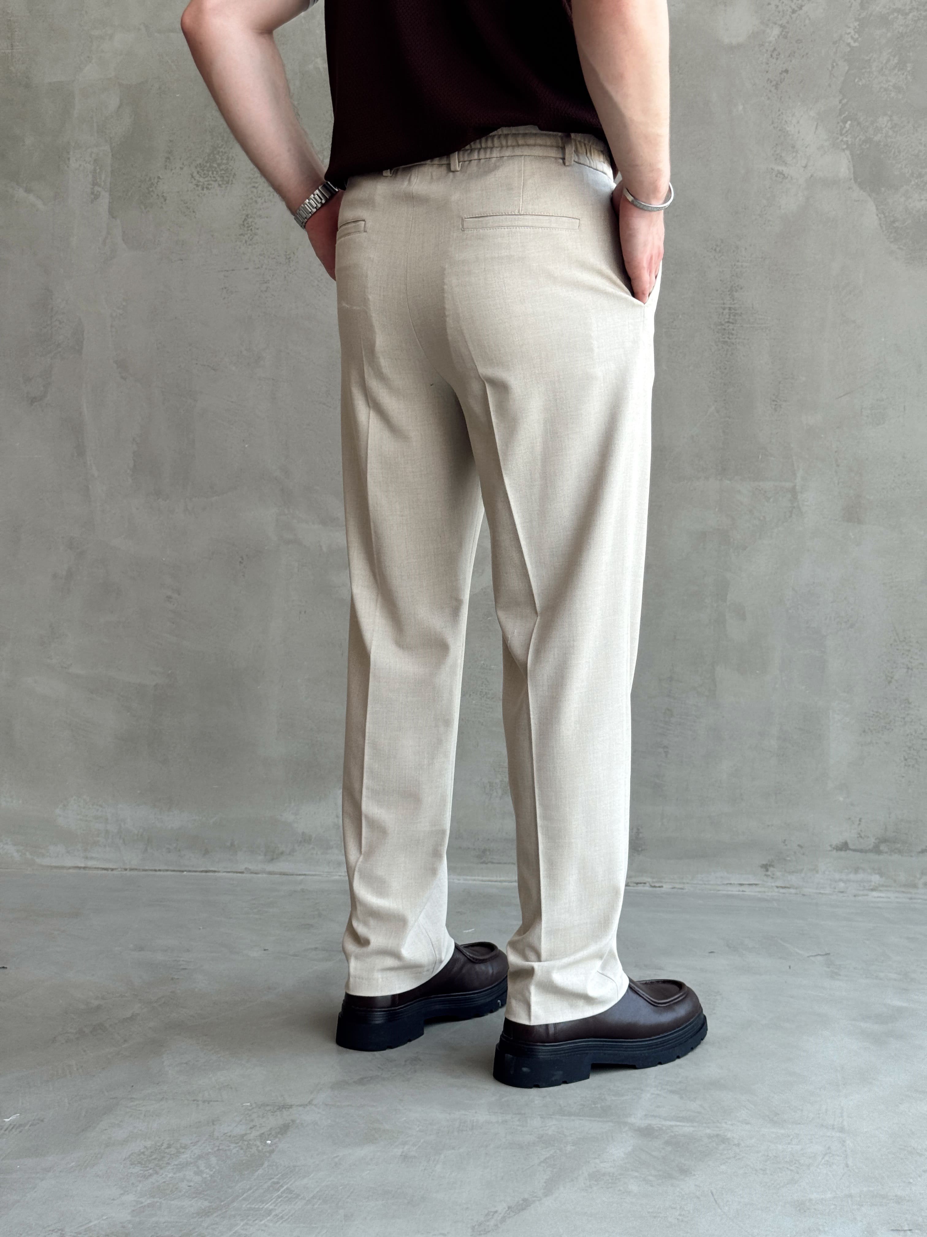 Erkek Bussines Colection Baggy Kalıp Çift Düğme Detaylı Kumaş Pantolon-Bej(E1764)Ketench