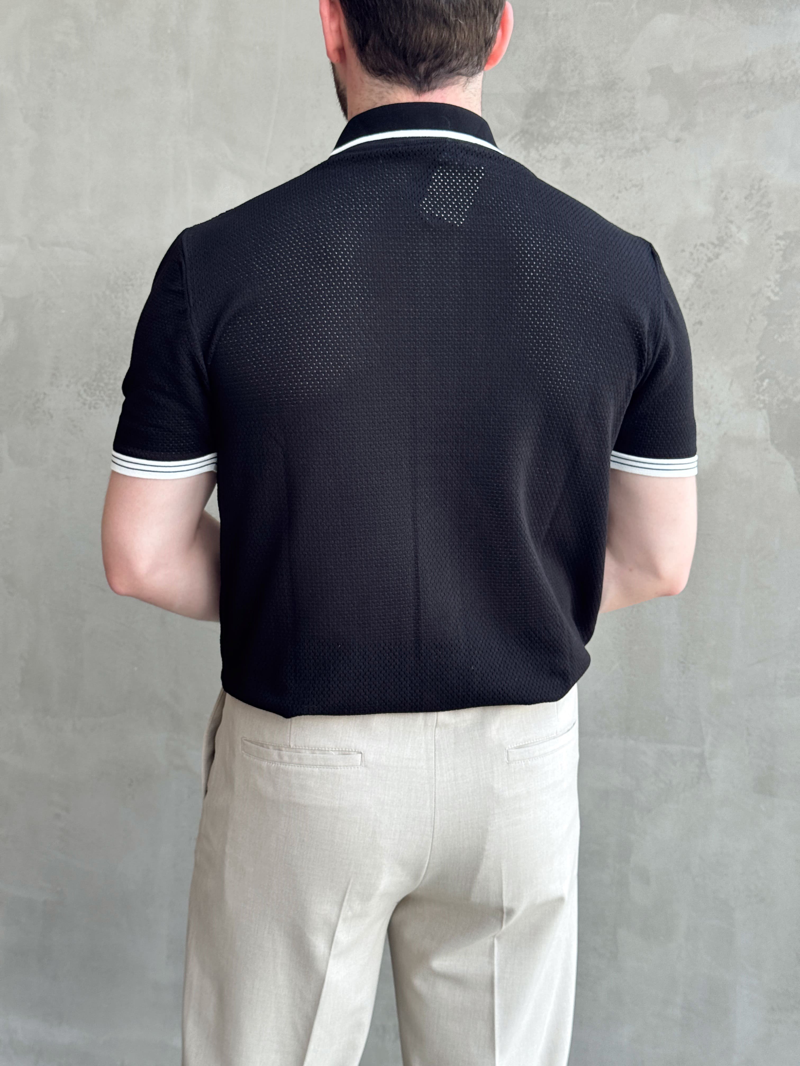 Erkek Bussines Colection Regular Fit Düğme Detaylı Triko T-Shirt-Siyah(E1765)Ketench