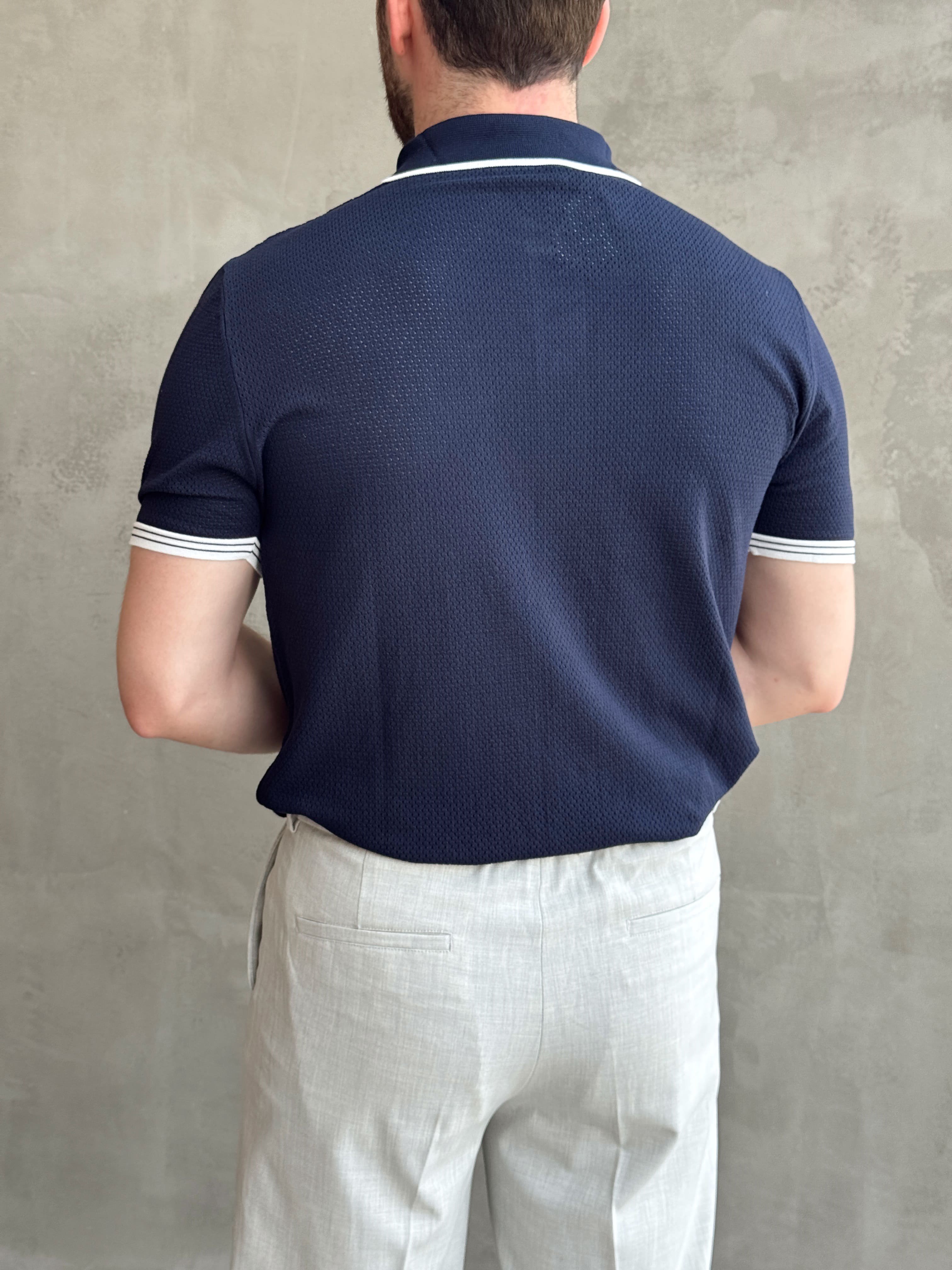 Erkek Bussines Colection Regular Fit Düğme Detaylı Triko T-Shirt-Lacivert(E1765)Ketench
