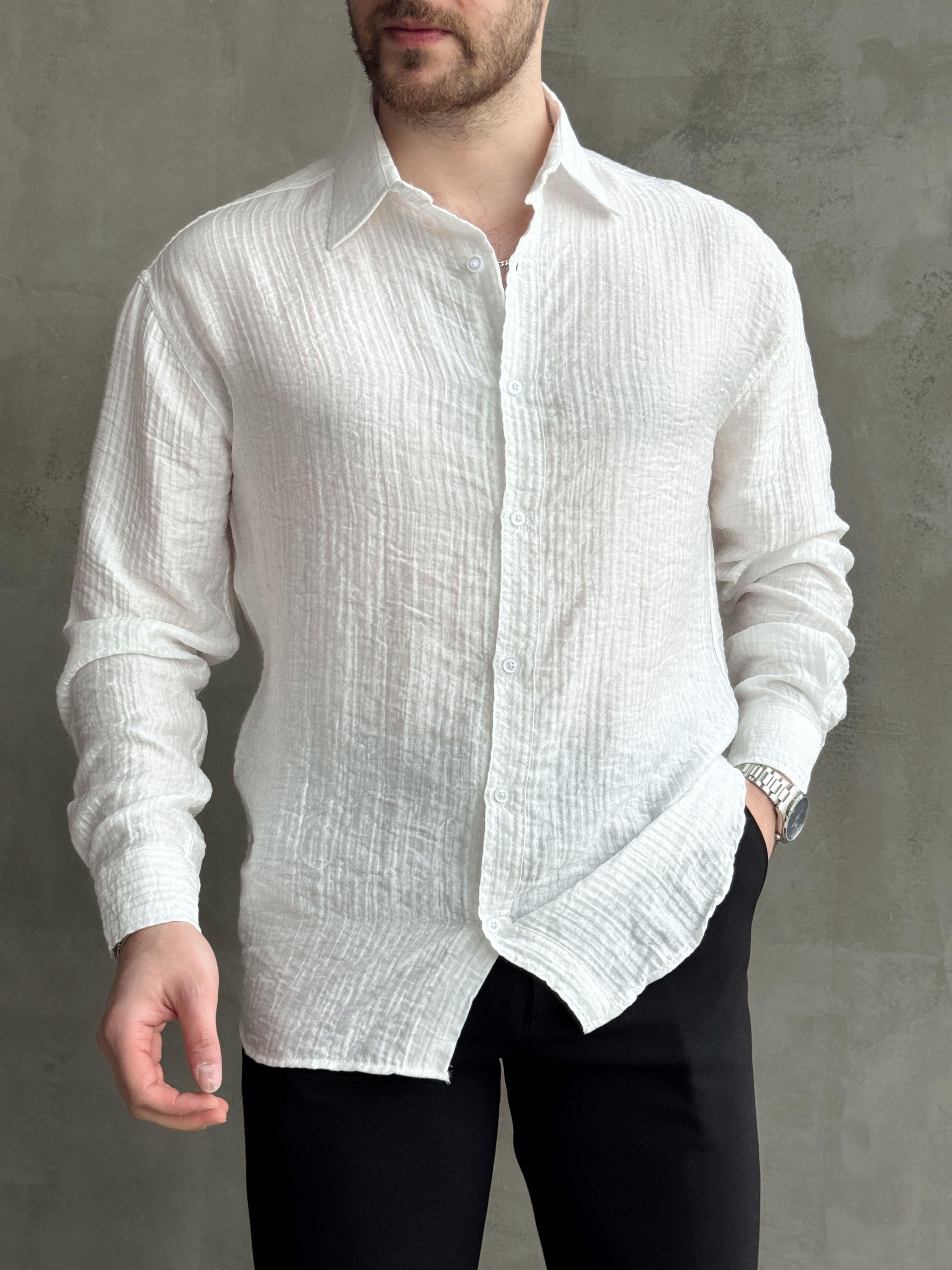 Erkek Efsane Stil Oversize Kalıp Ferahlatıcı Terletmeyen Kumaş Gömlek-Beyaz(E1637)Ketench
