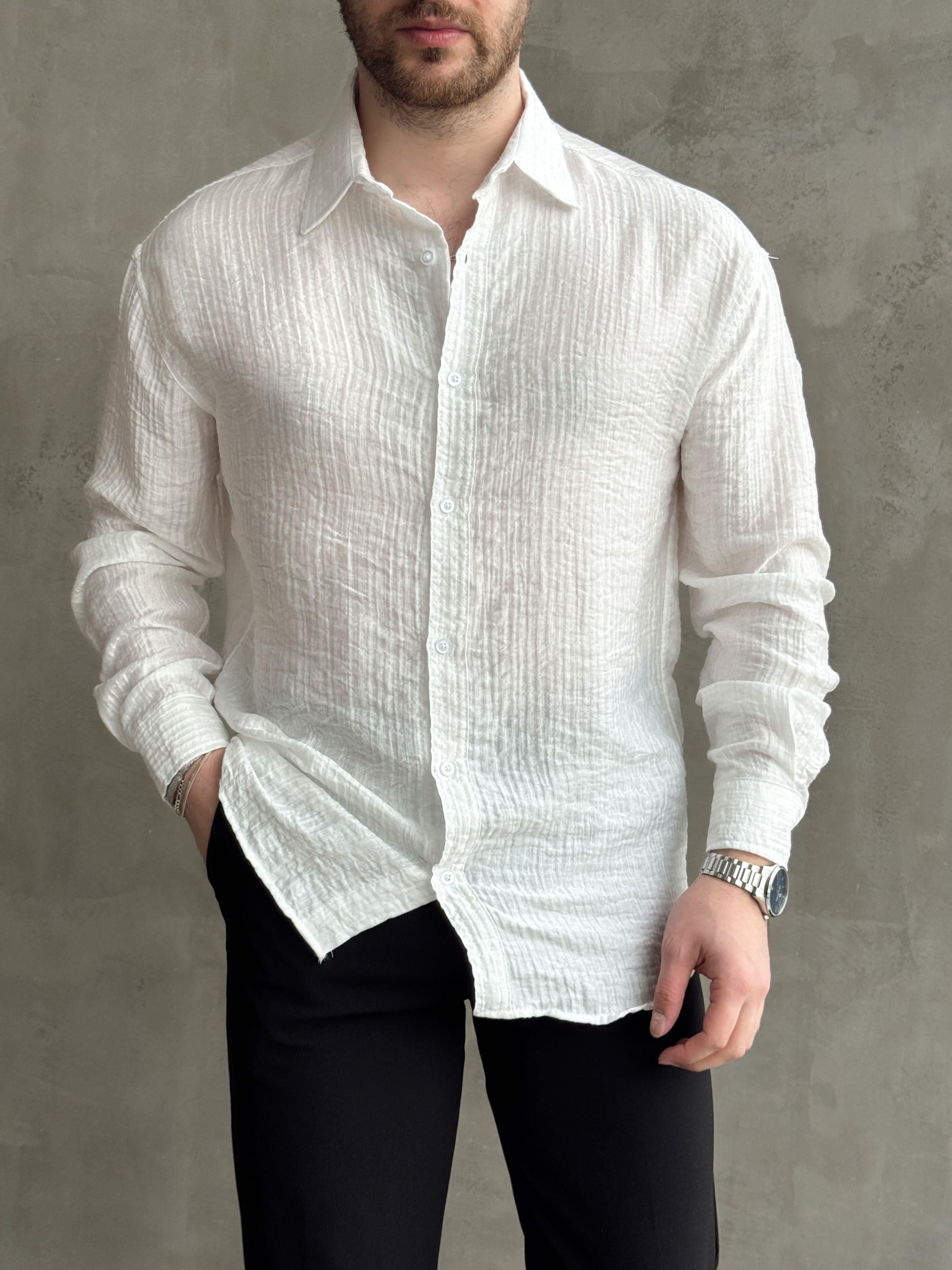 Erkek Efsane Stil Oversize Kalıp Ferahlatıcı Terletmeyen Kumaş Gömlek-Beyaz(E1637)Ketench