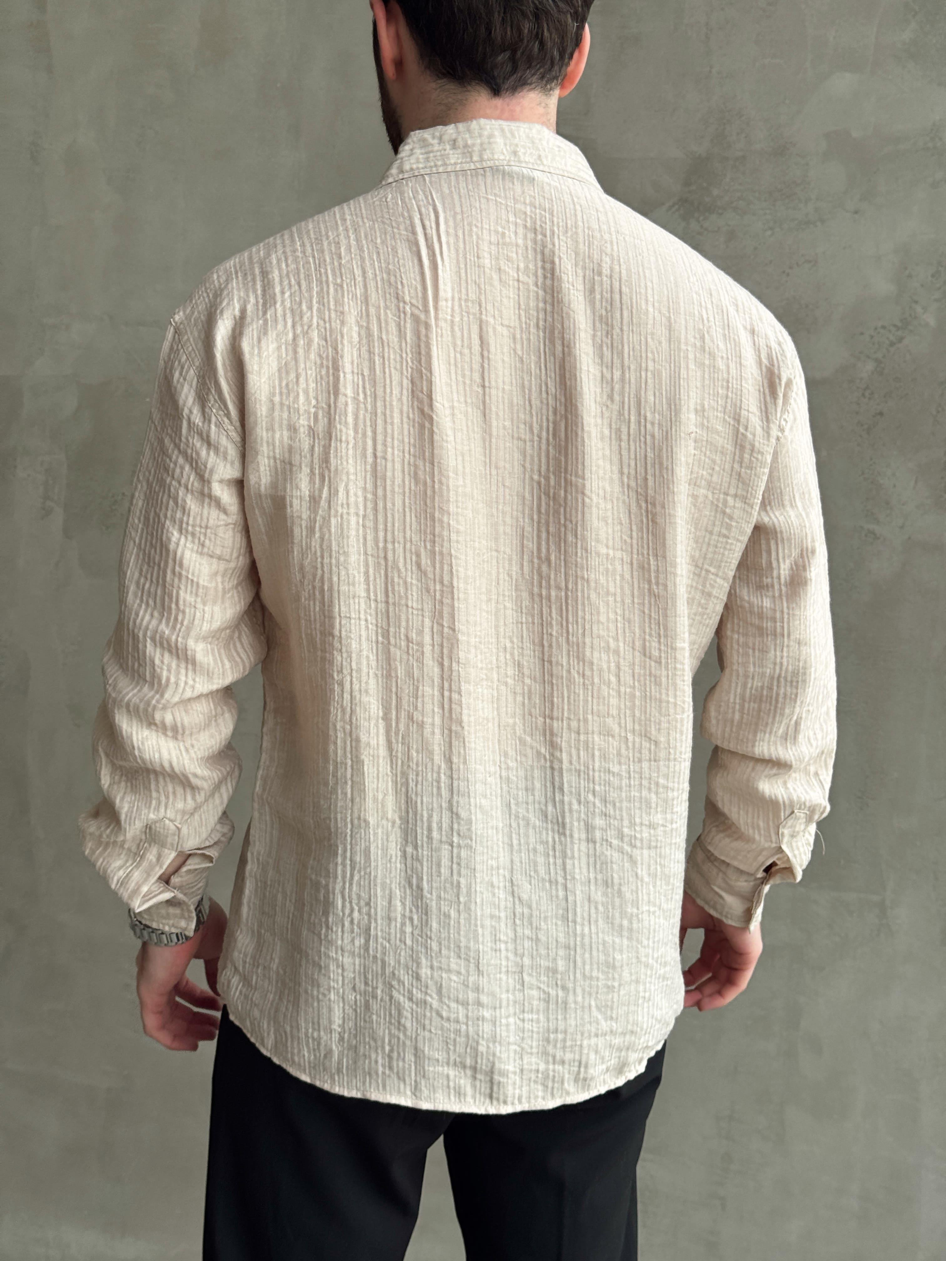 Erkek Efsane Stil Oversize Kalıp Ferahlatıcı Terletmeyen Kumaş Gömlek-Bej(E1637)Ketench
