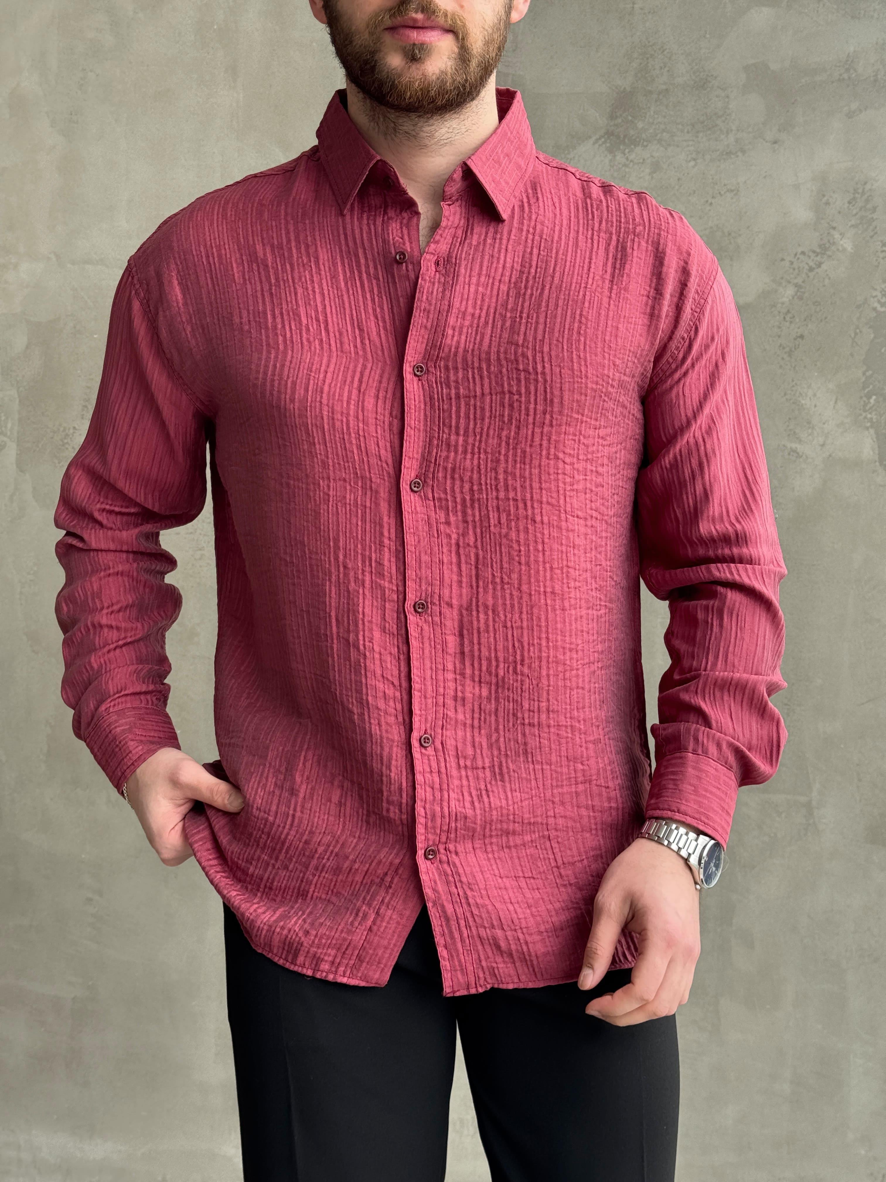 Erkek Efsane Stil Oversize Kalıp Ferahlatıcı Terletmeyen Kumaş Gömlek-Bordo(E1637)Ketench