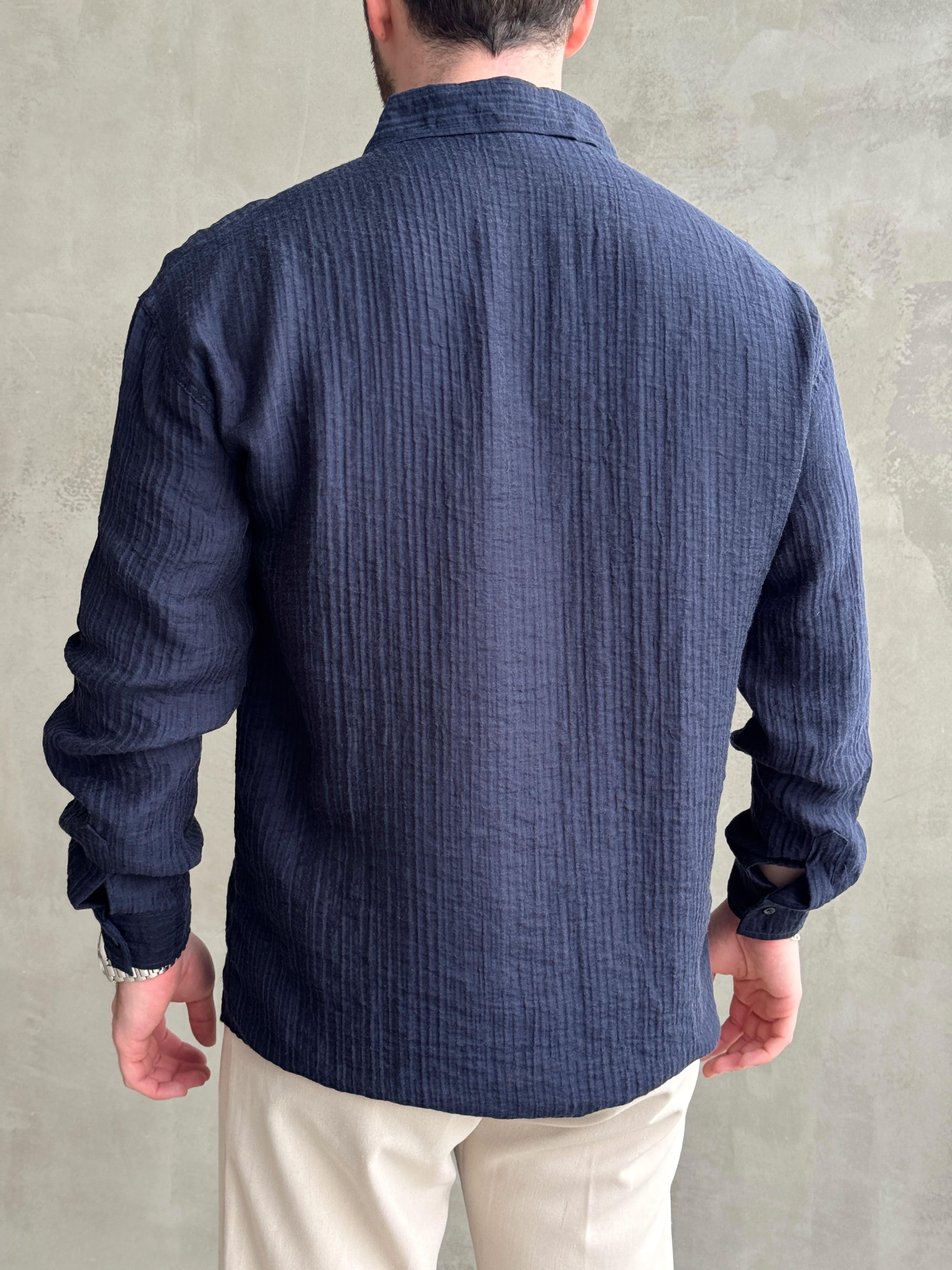 Erkek Efsane Stil Oversize Kalıp Ferahlatıcı Terletmeyen Kumaş Gömlek-Lacivert(E1637)Ketench