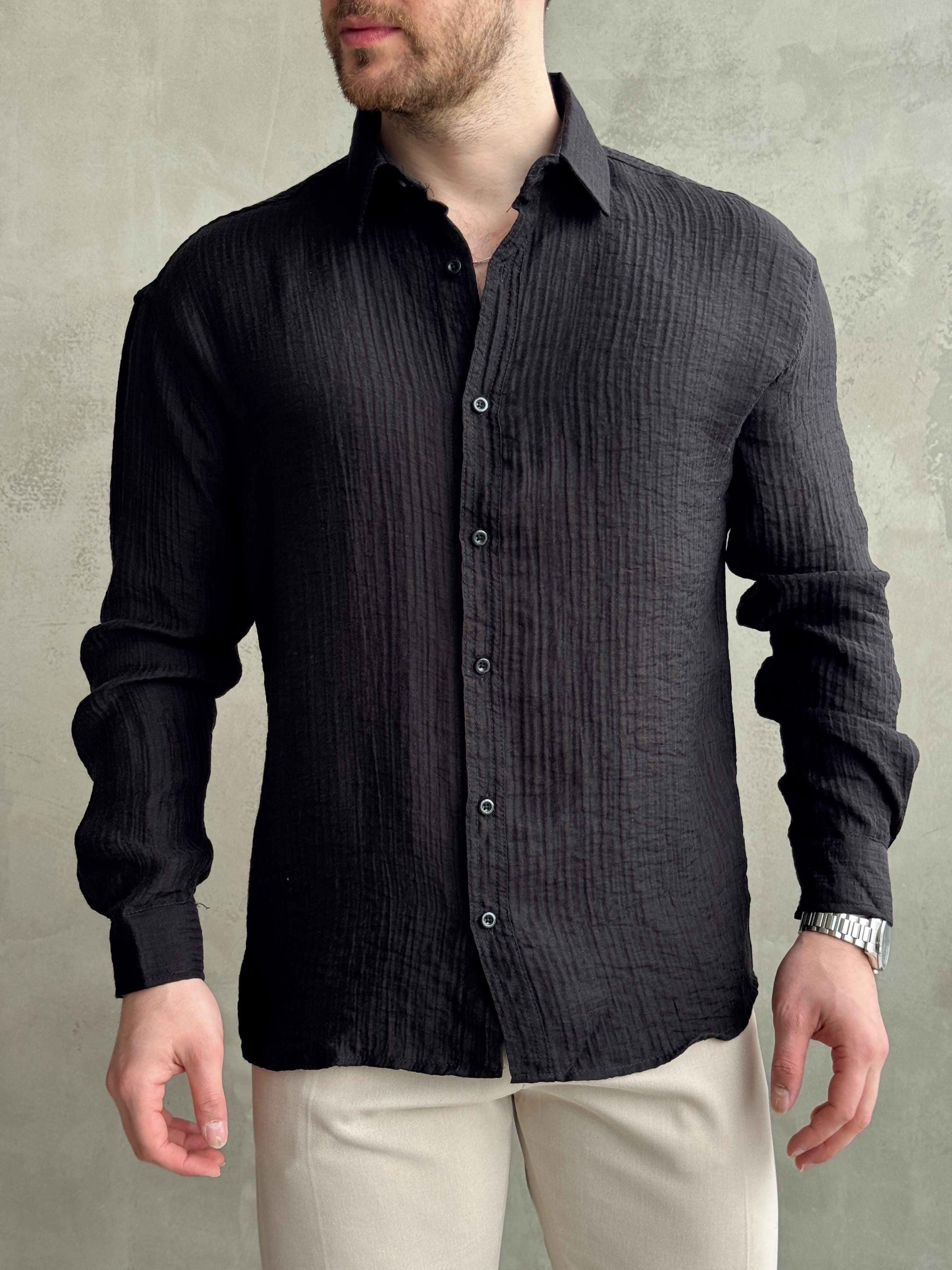 Erkek Efsane Stil Oversize Kalıp Ferahlatıcı Terletmeyen Kumaş Gömlek-Siyah(E1637)Ketench