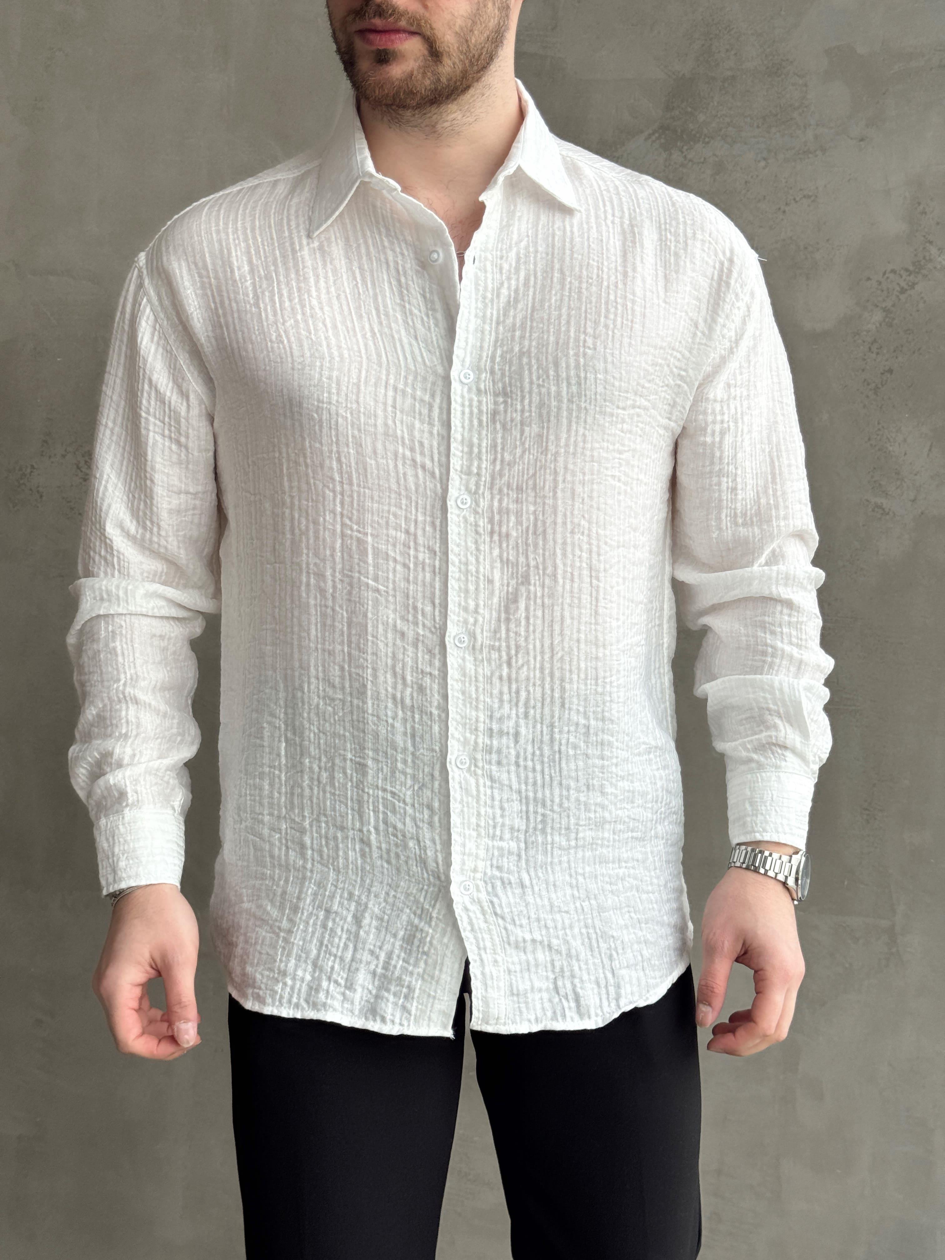Erkek Efsane Stil Oversize Kalıp Ferahlatıcı Terletmeyen Kumaş Gömlek-Beyaz(E1637)Ketench