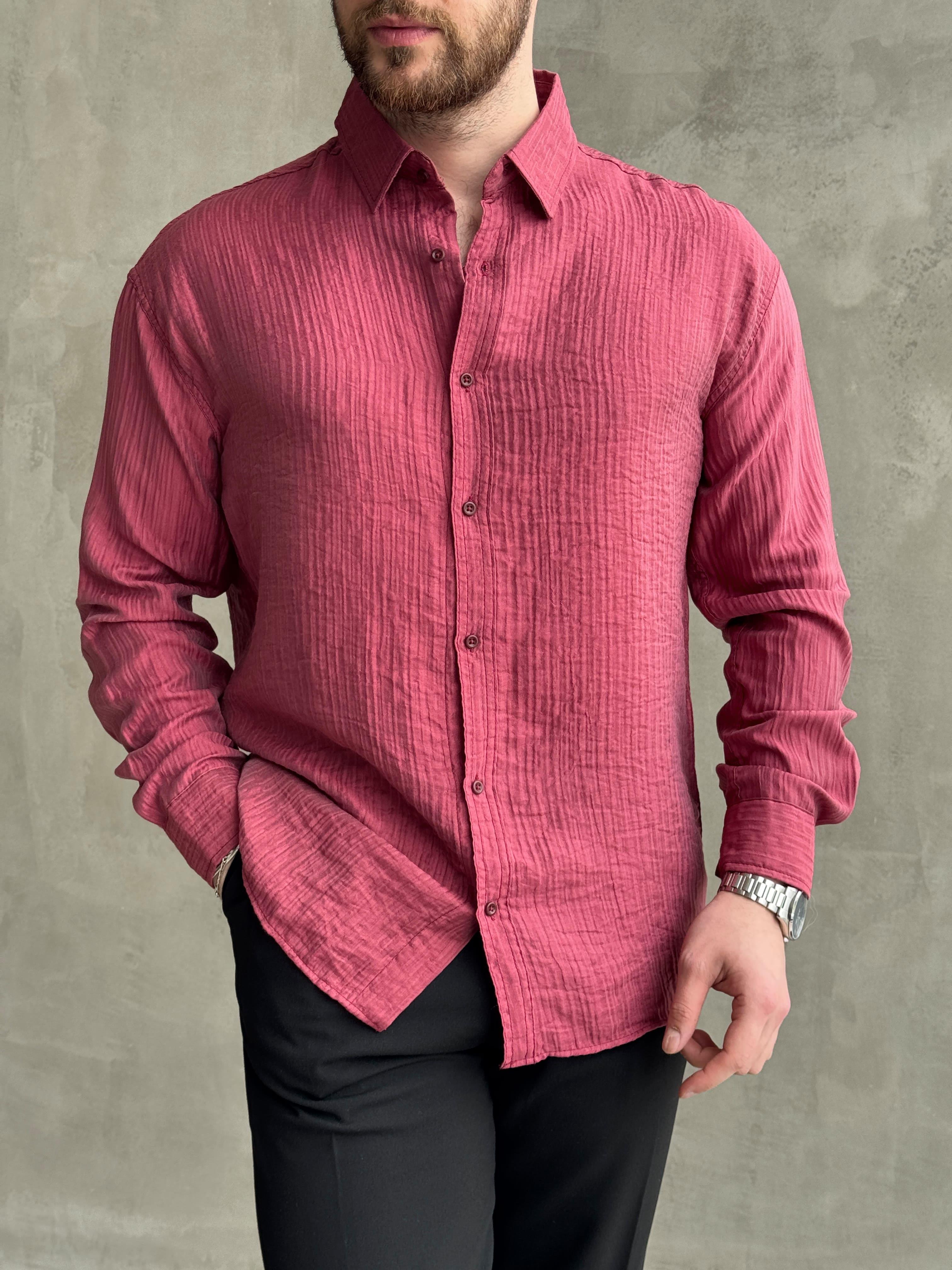 Erkek Efsane Stil Oversize Kalıp Ferahlatıcı Terletmeyen Kumaş Gömlek-Bordo(E1637)Ketench