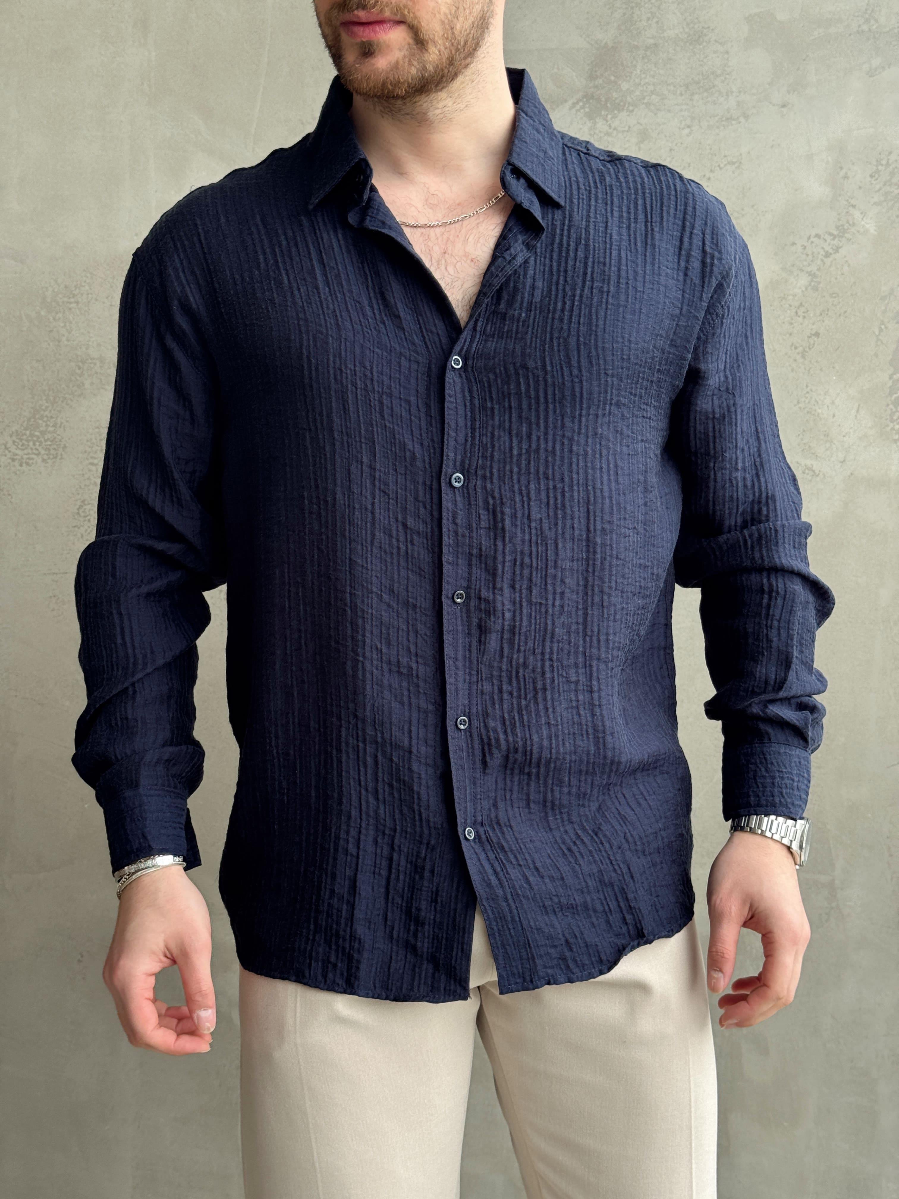 Erkek Efsane Stil Oversize Kalıp Ferahlatıcı Terletmeyen Kumaş Gömlek-Lacivert(E1637)Ketench