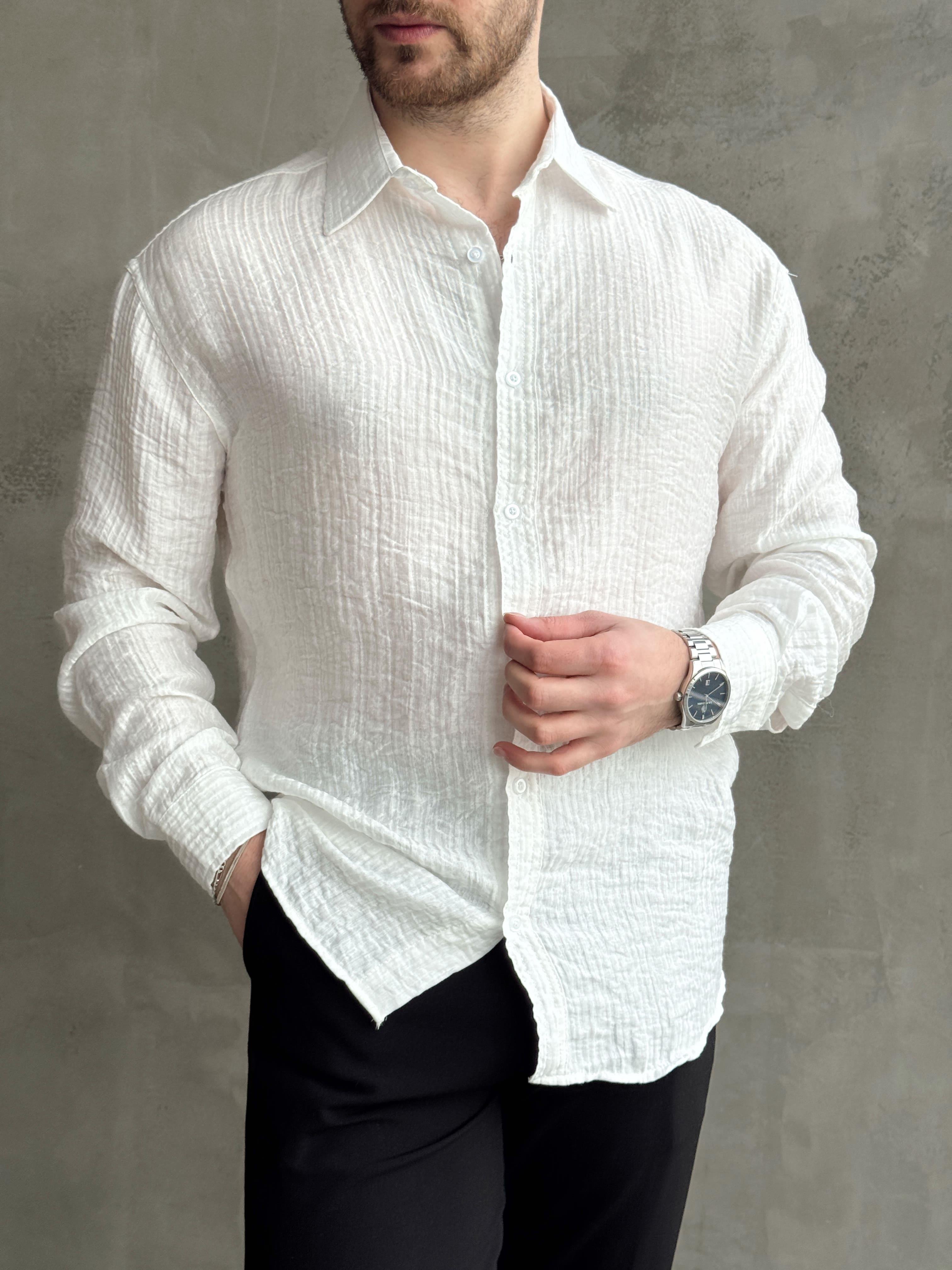 Erkek Efsane Stil Oversize Kalıp Ferahlatıcı Terletmeyen Kumaş Gömlek-Beyaz(E1637)Ketench
