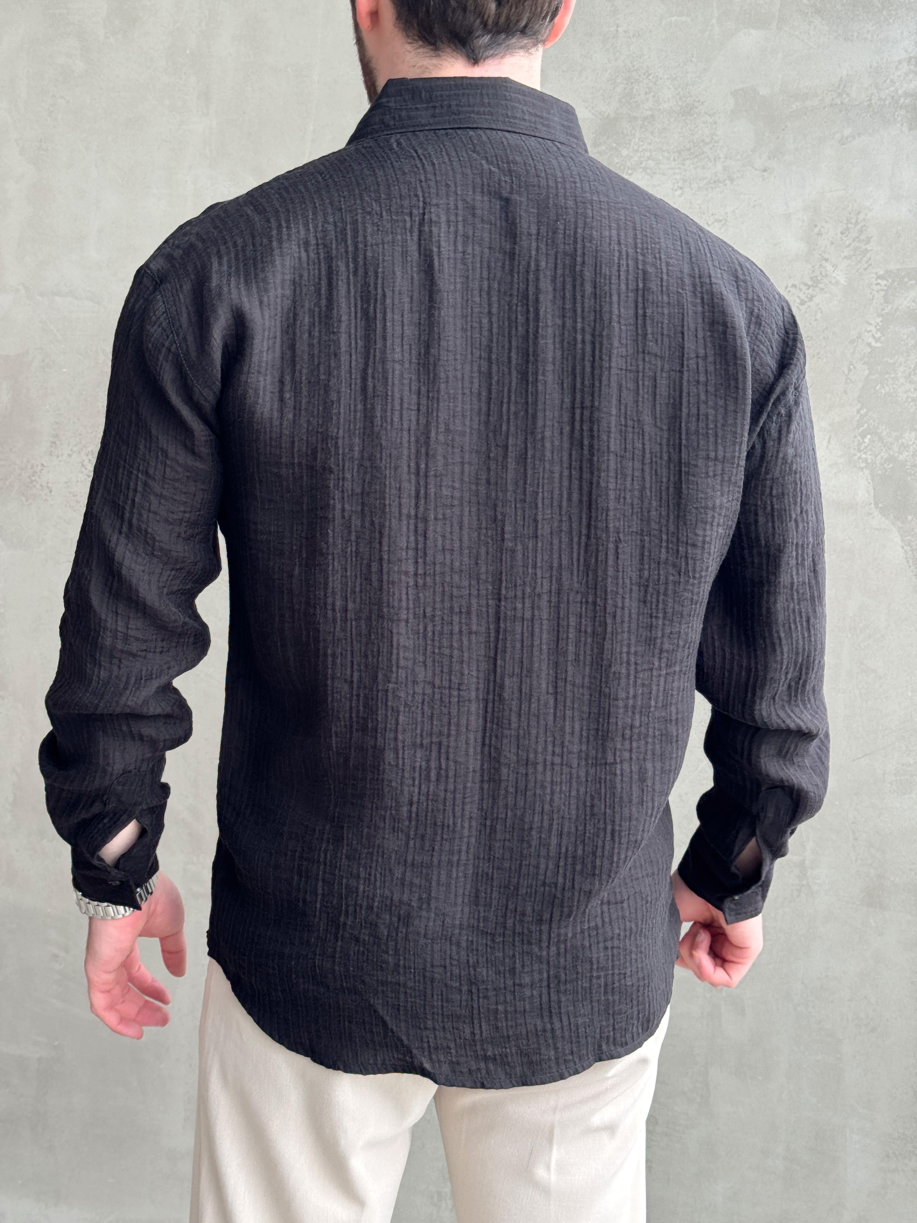 Erkek Efsane Stil Oversize Kalıp Ferahlatıcı Terletmeyen Kumaş Gömlek-Siyah(E1637)Ketench