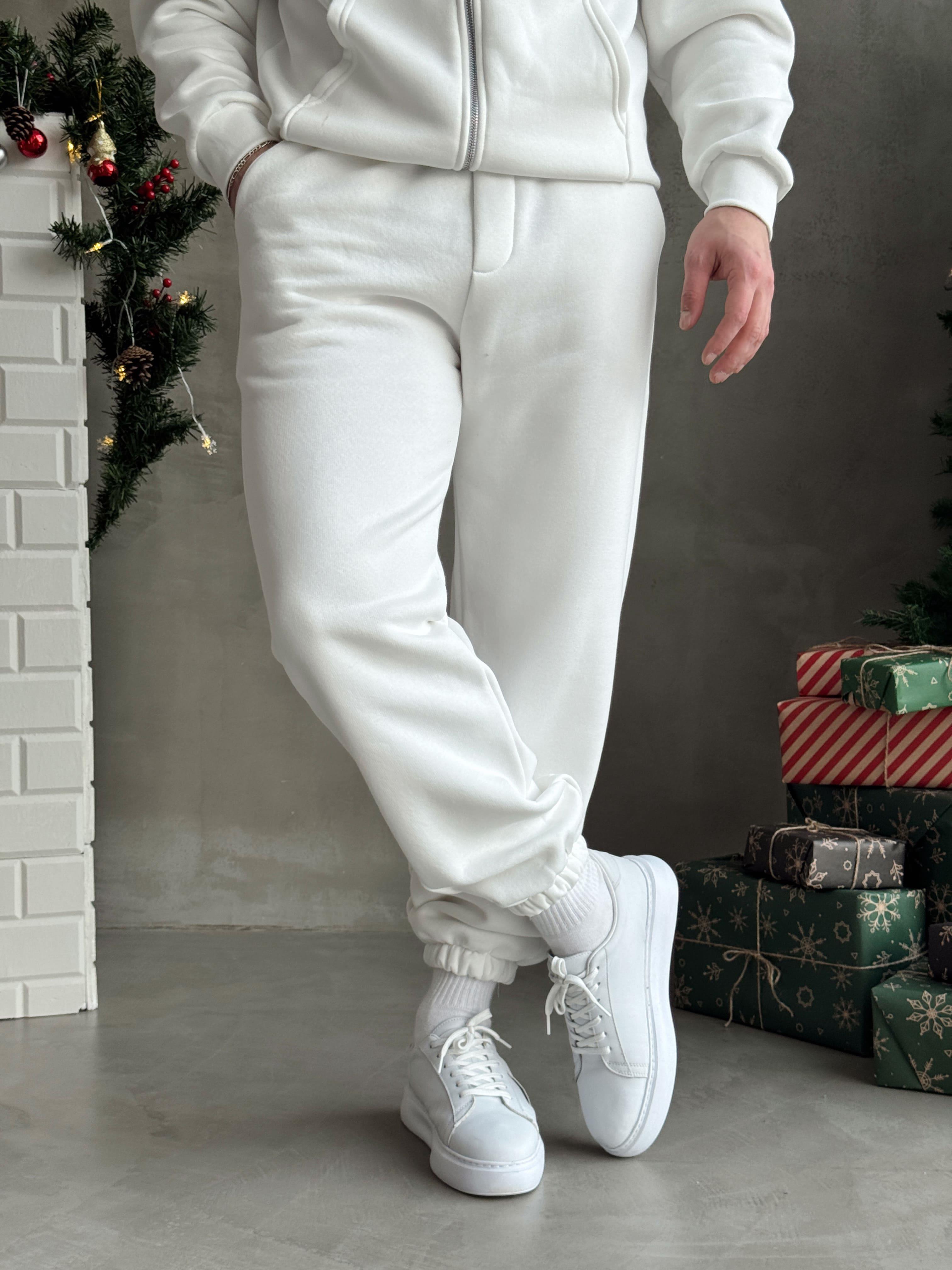 Erkek Elit Kalite Cep Detaylı Paça Lastik Detay Jogger Basic 3 İplik Eşofman Altı-Beyaz(E1588)Ketench