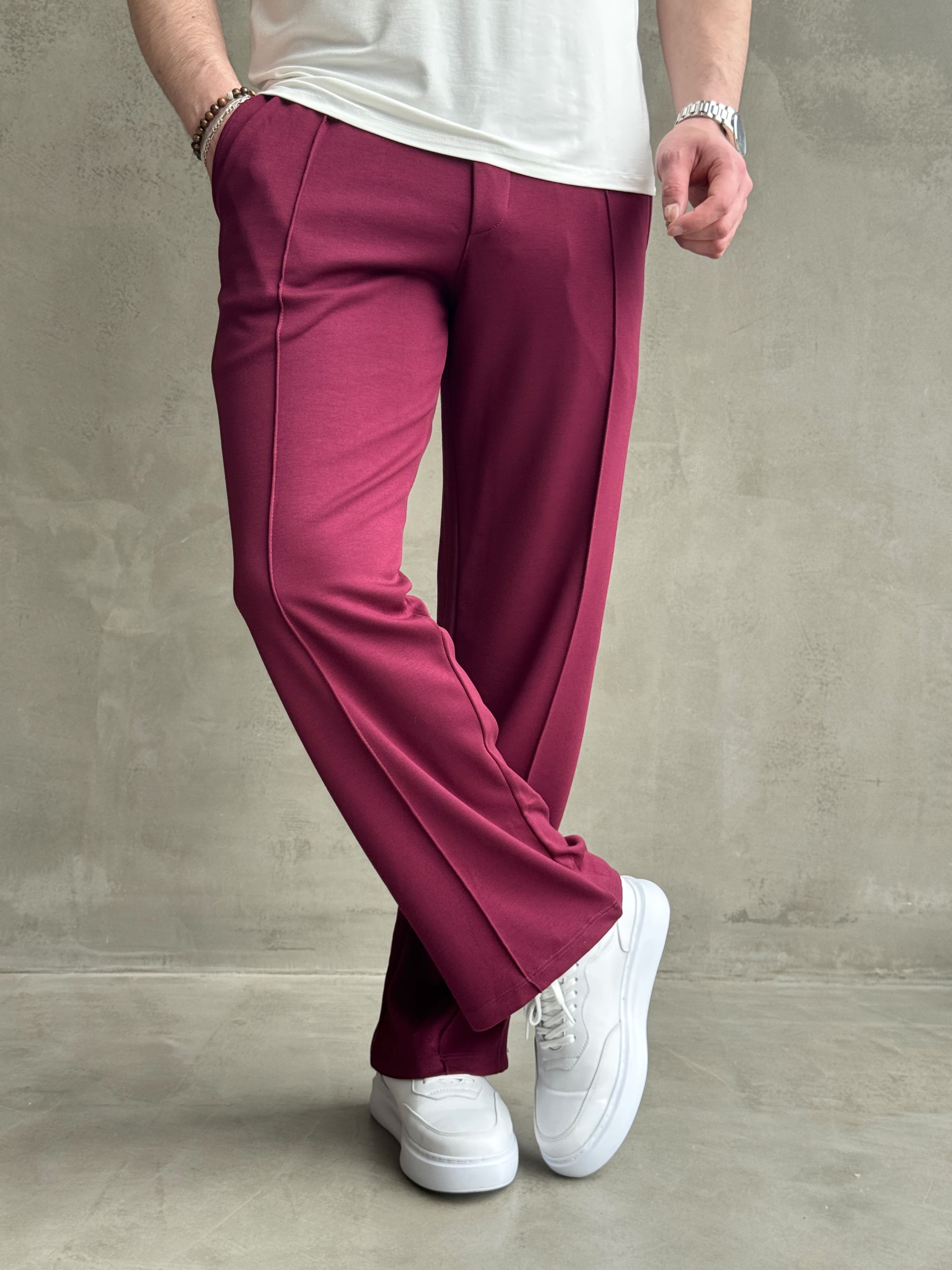 Erkek Elit Kalite Önü Dikiş Detaylı Baggy Kalıp Eşofman-Bordo(E1731)Ketench
