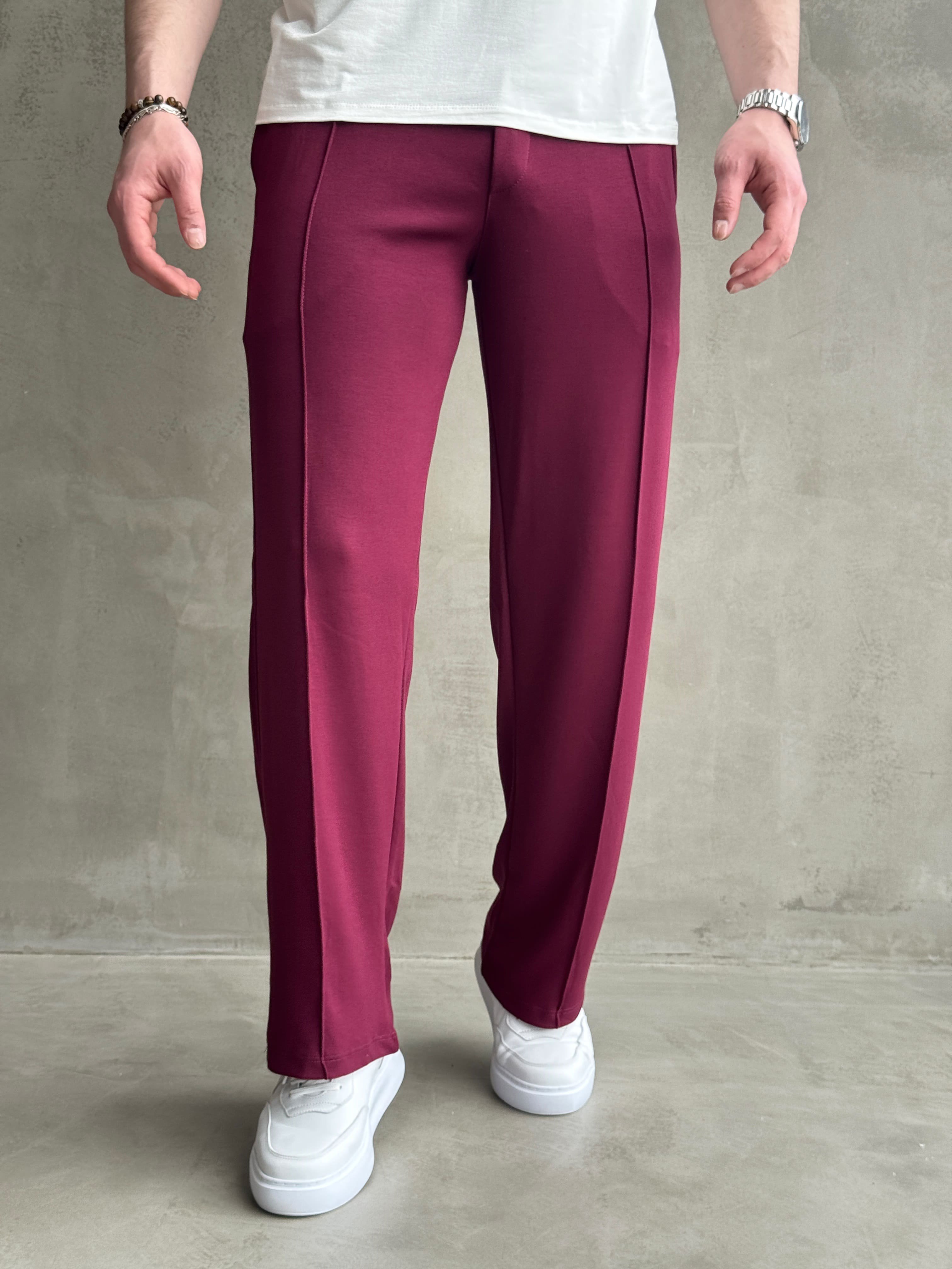 Erkek Elit Kalite Önü Dikiş Detaylı Baggy Kalıp Eşofman-Bordo(E1731)Ketench
