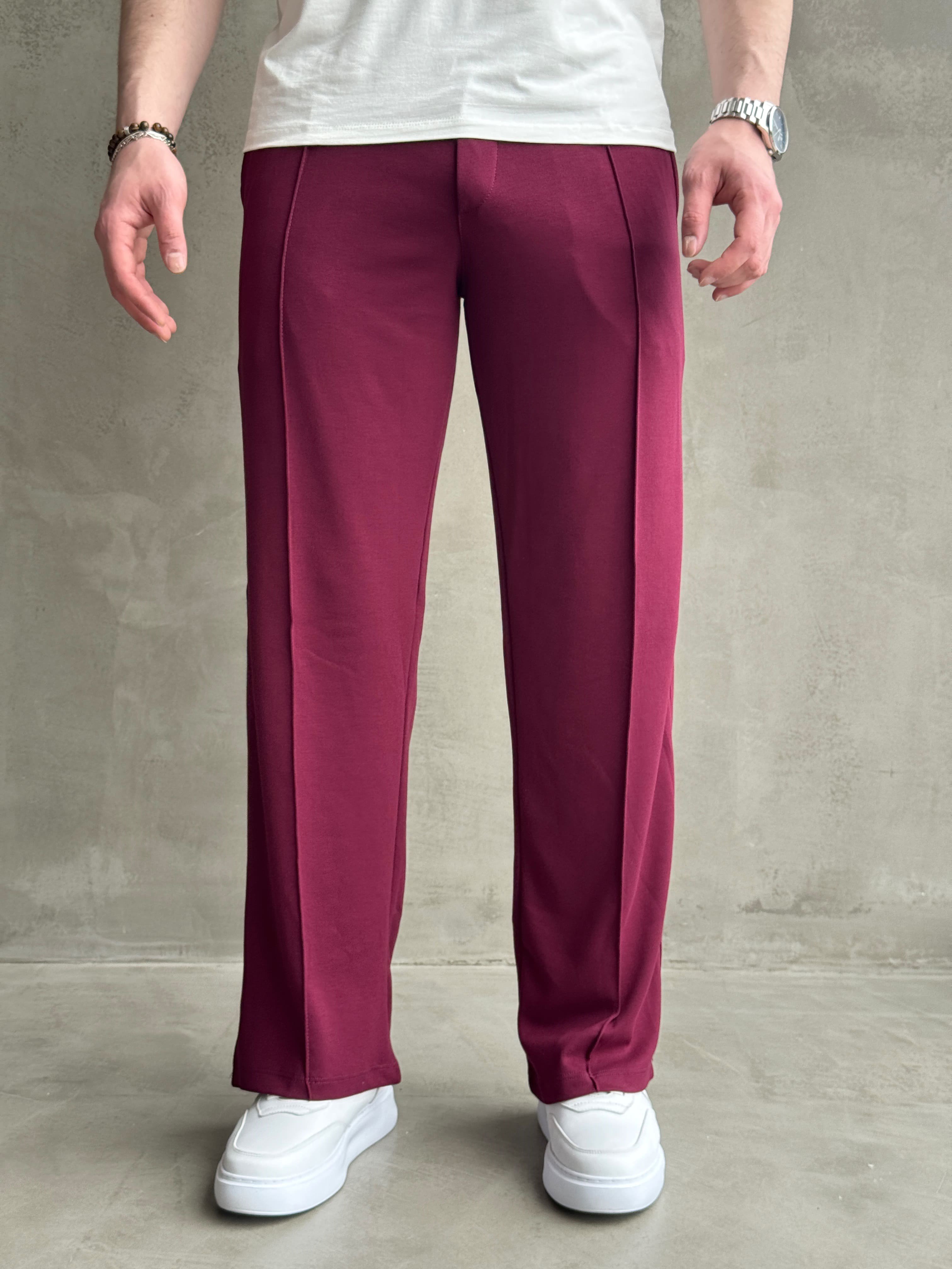 Erkek Elit Kalite Önü Dikiş Detaylı Baggy Kalıp Eşofman-Bordo(E1731)Ketench