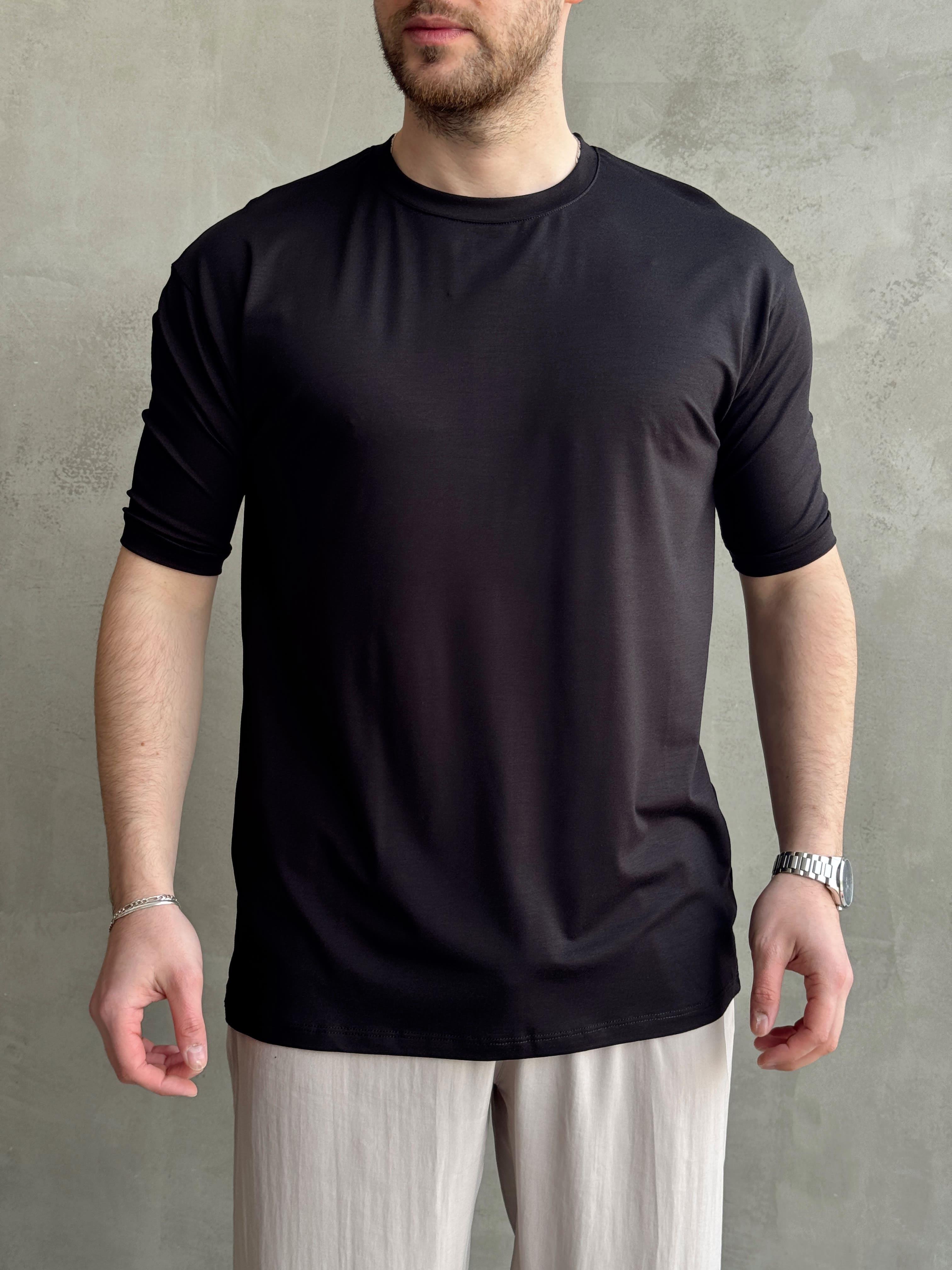 Erkek Elit Kalite Oversize Kalıp Bisiklet Yaka Düz Model T-Shirt-Siyah(E1652)Ketench
