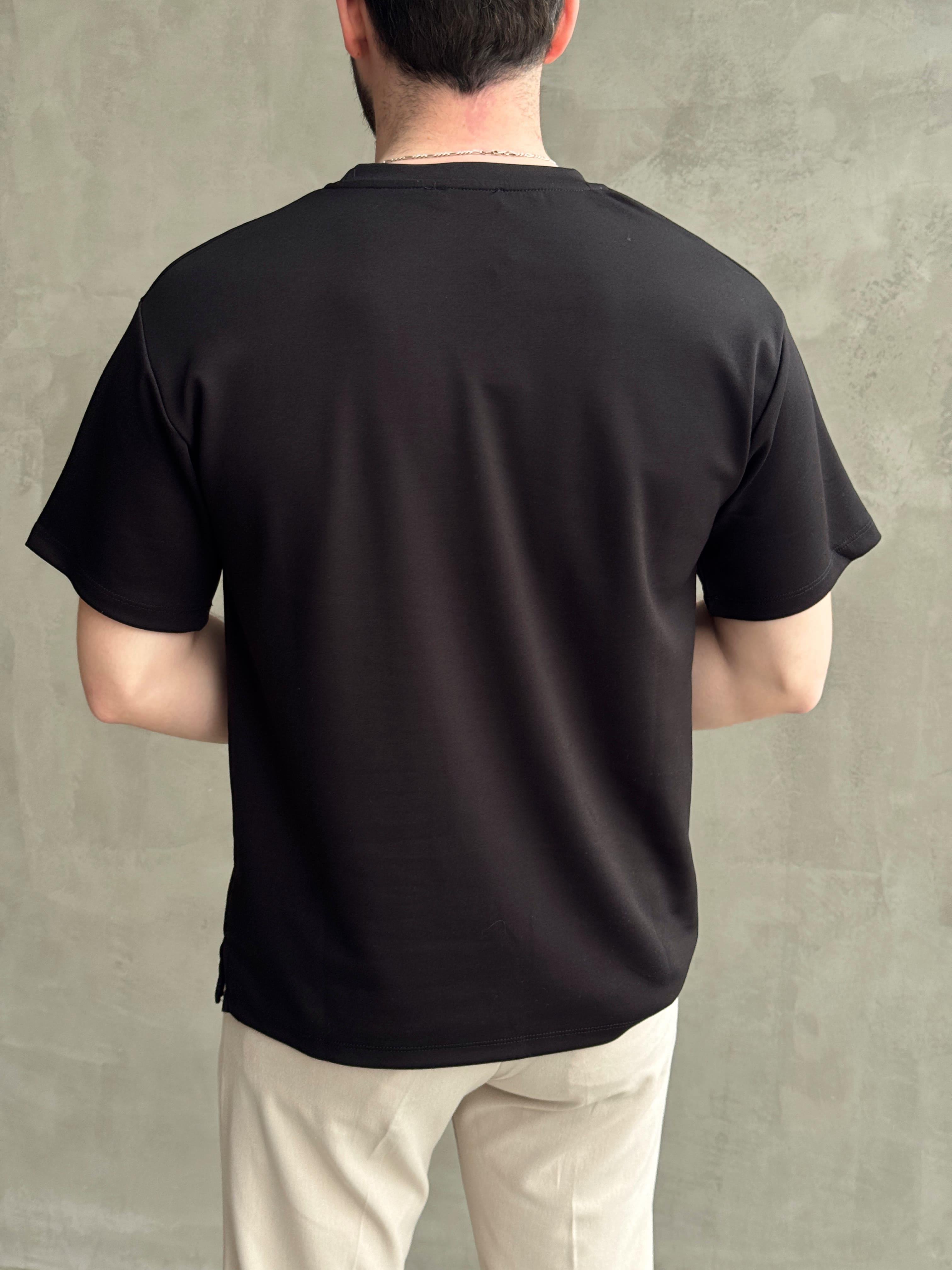 Erkek Elit Kalite Oversize Kalıp Bisiklet Yaka Düz Model T-Shirt-Siyah(E1689)Ketench