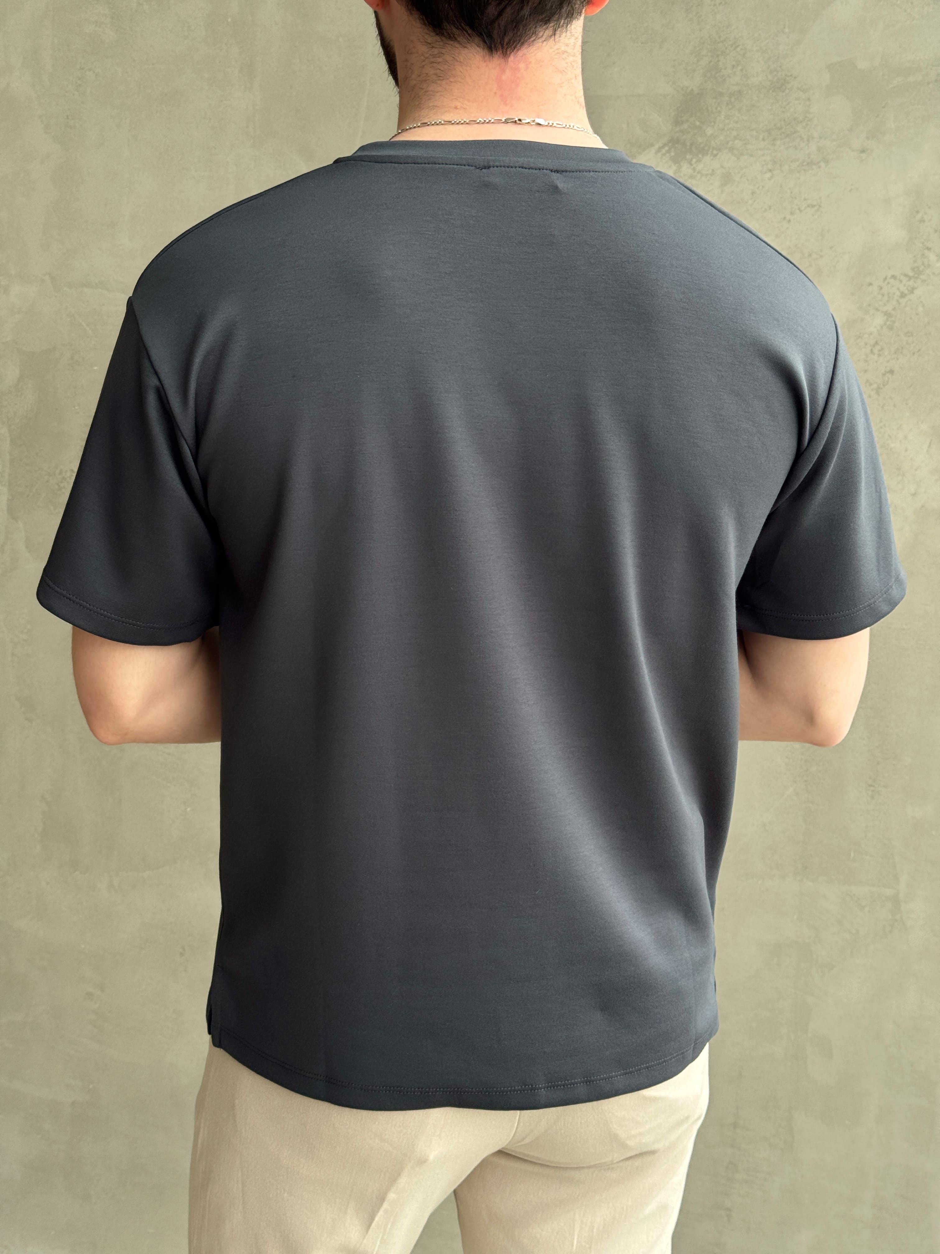 Erkek Elit Kalite Oversize Kalıp Bisiklet Yaka Düz Model T-Shirt-Lacivert(E1689)Ketench