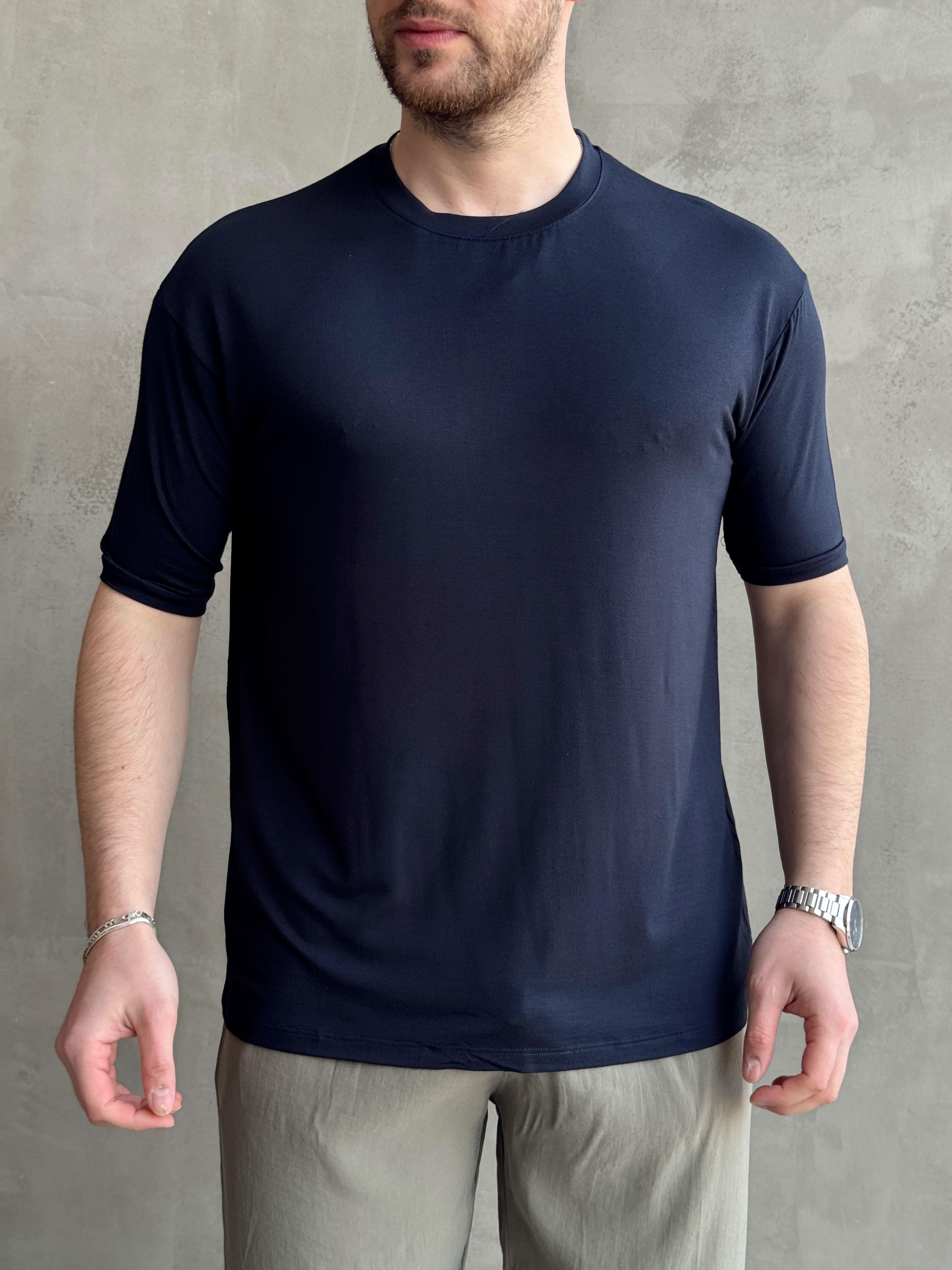 Erkek Elit Kalite Oversize Kalıp Bisiklet Yaka Düz Model T-Shirt-Lacivert(E1652)Ketench