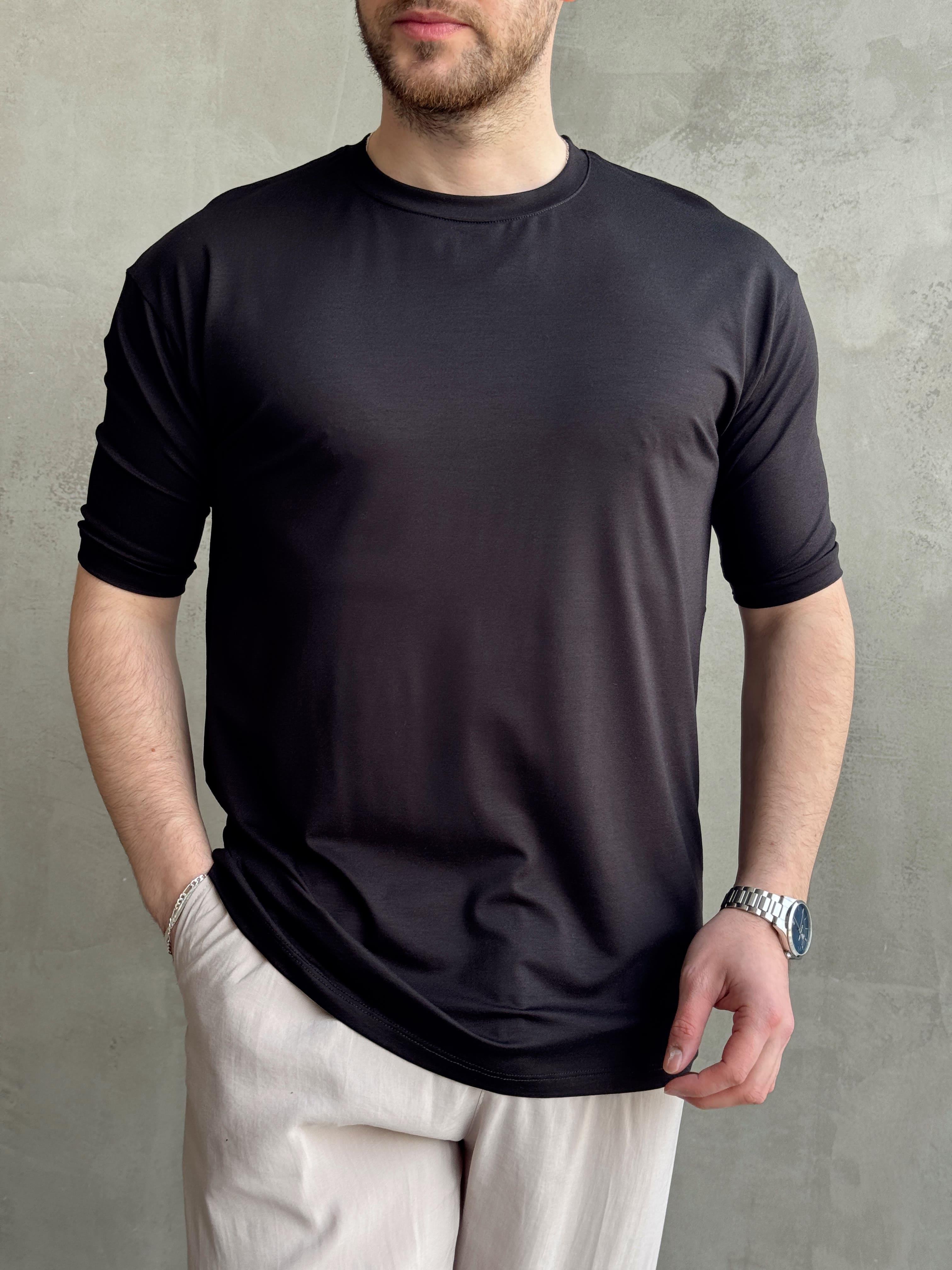 Erkek Elit Kalite Oversize Kalıp Bisiklet Yaka Düz Model T-Shirt-Siyah(E1652)Ketench