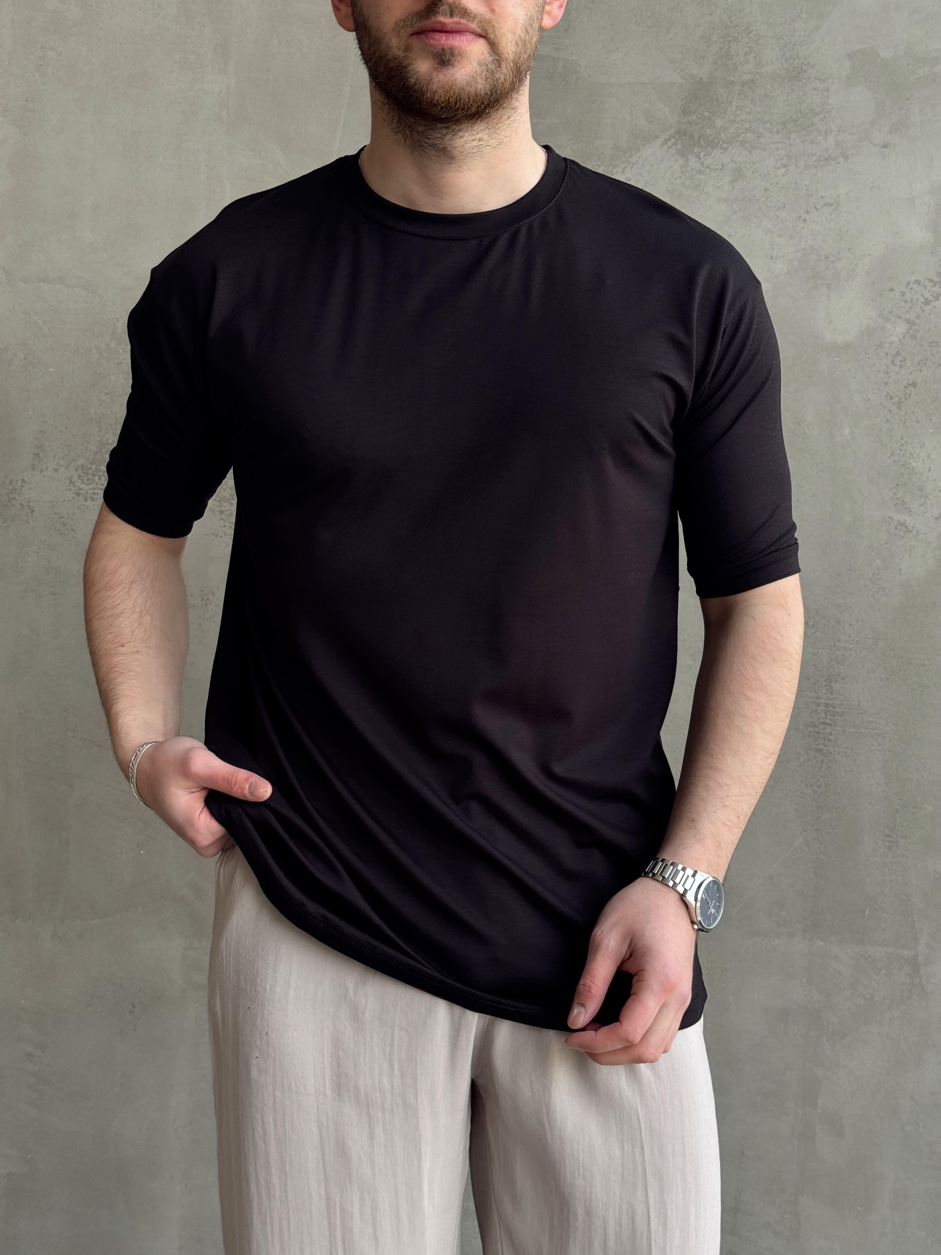 Erkek Elit Kalite Oversize Kalıp Bisiklet Yaka Düz Model T-Shirt-Siyah(E1652)Ketench
