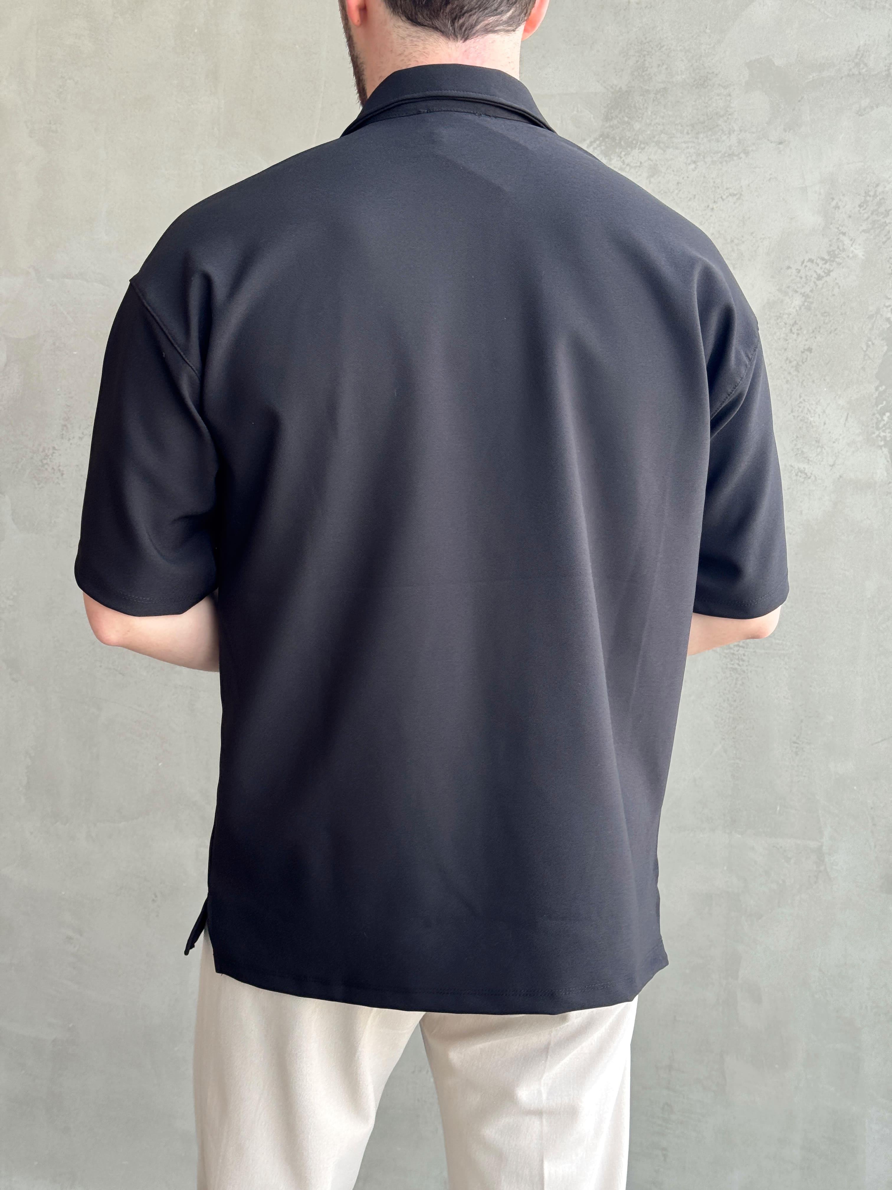 Erkek Elit Kalite Oversize Kalıp Fermuar Detaylı Polo Yaka T-Shirt-Siyah(E1651)Ketench
