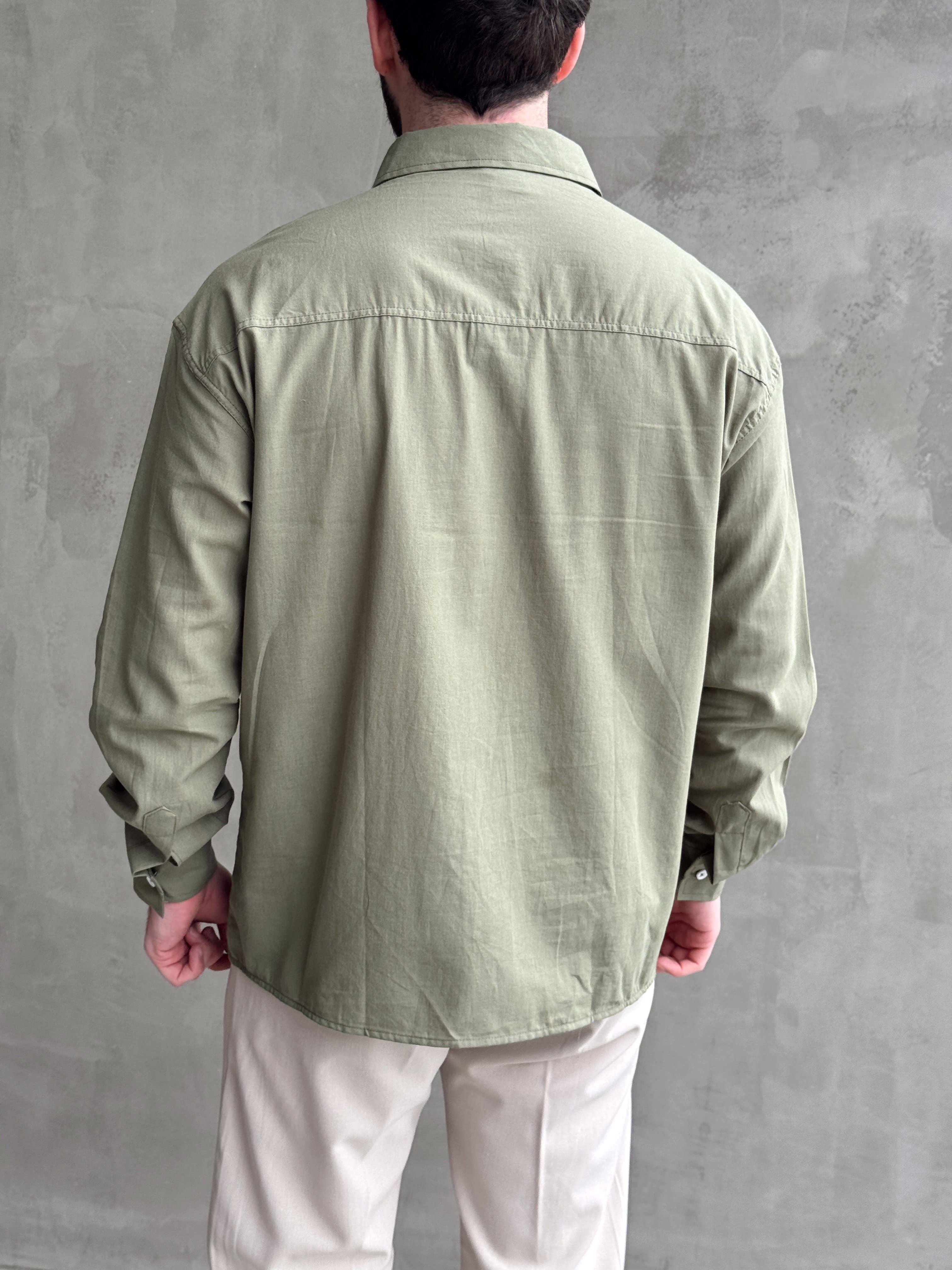 Erkek Elit Kalite Oversize Kalıp Fresh Keten Kumaş Gömlek-Haki(E1677)Ketench