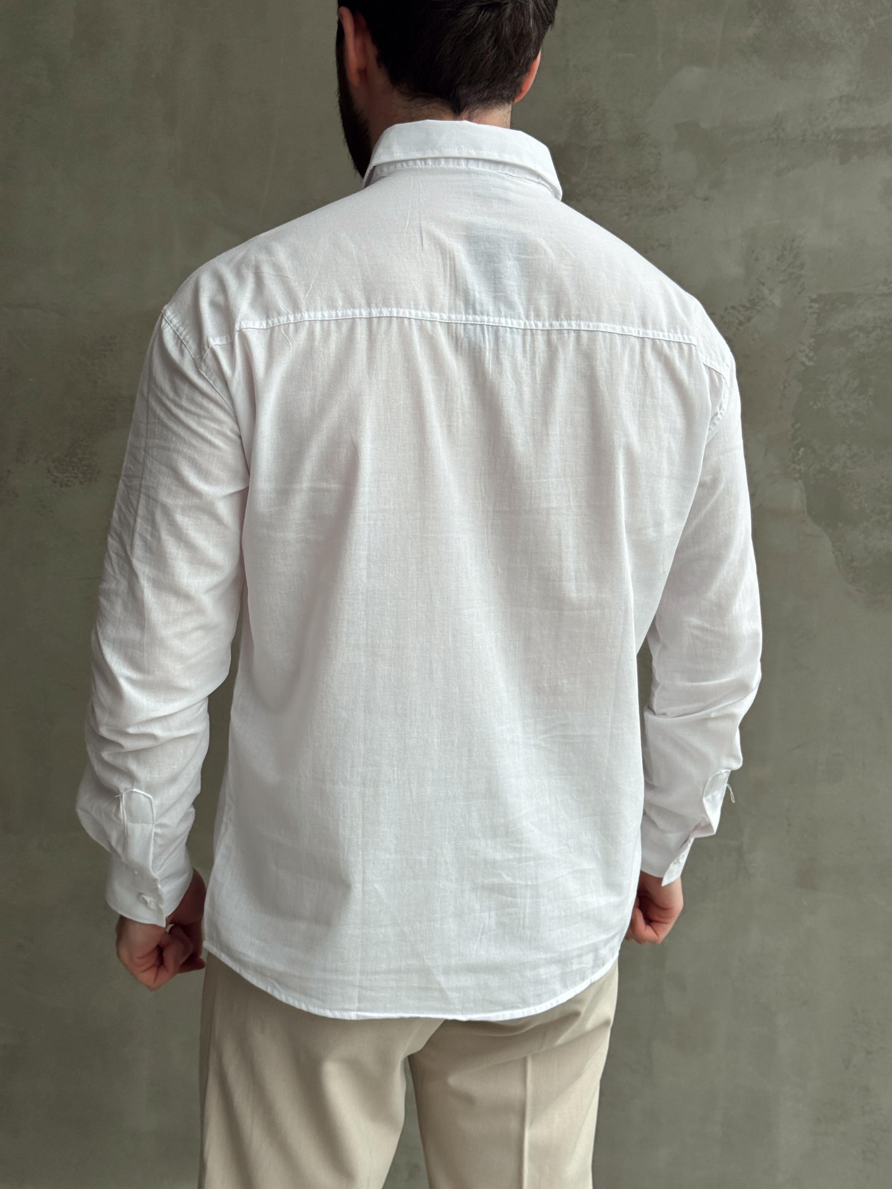 Erkek Elit Kalite Oversize Kalıp Fresh Keten Kumaş Gömlek-Beyaz(E1677)Ketench