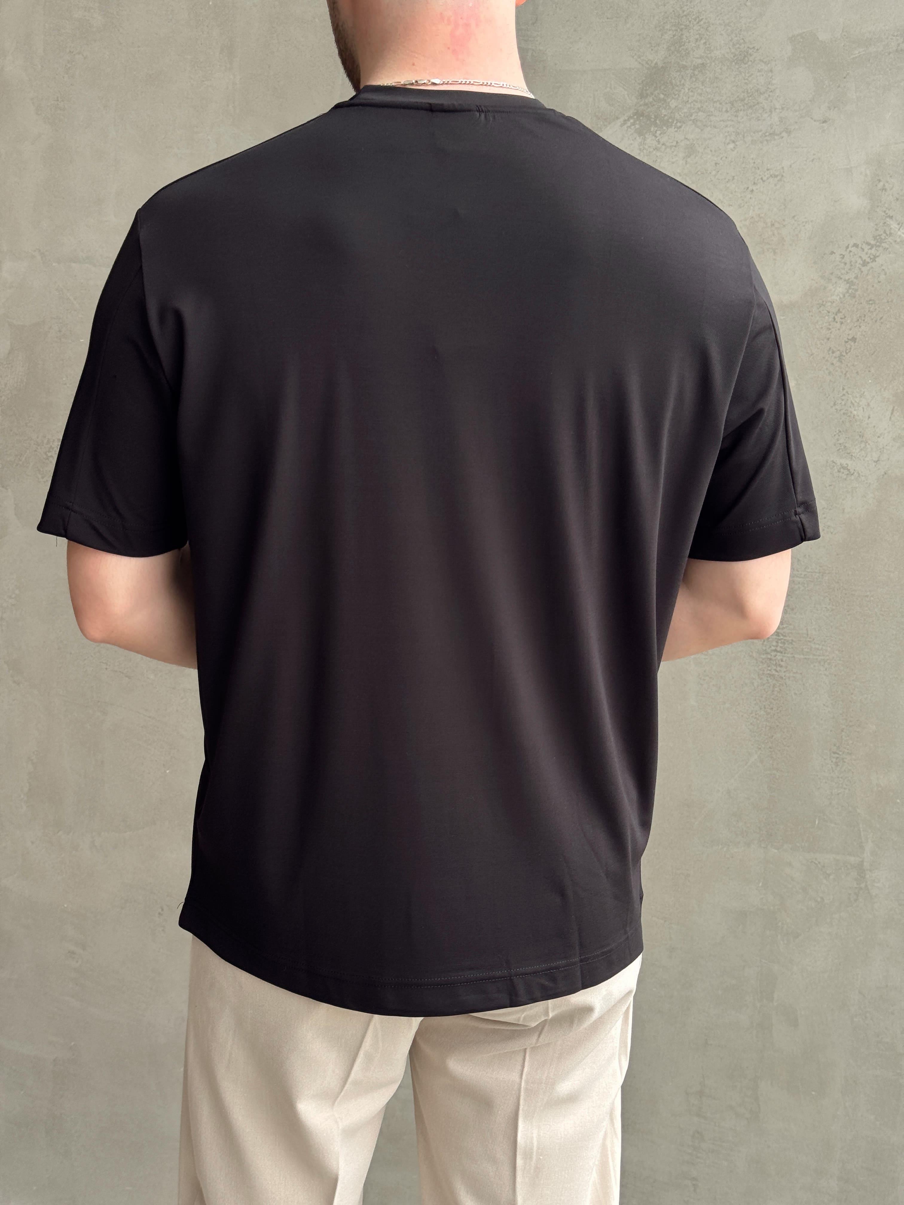 Erkek Elit Kalite Oversize Kalıp Logo Detaylı Modal Kumaş T-Shirt-Siyah(E1645)Ketench