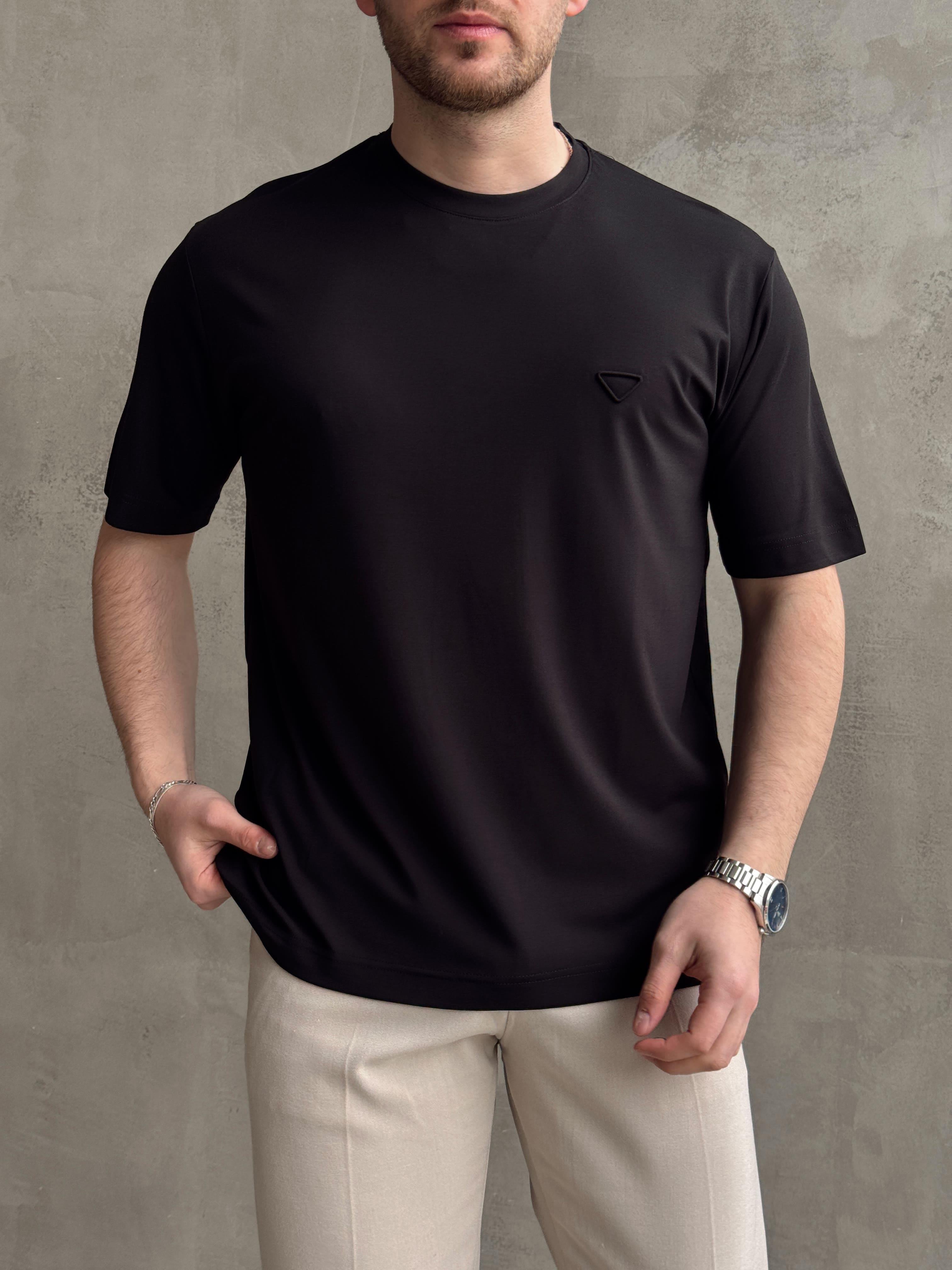 Erkek Elit Kalite Oversize Kalıp Logo Detaylı Modal Kumaş T-Shirt-Siyah(E1645)Ketench