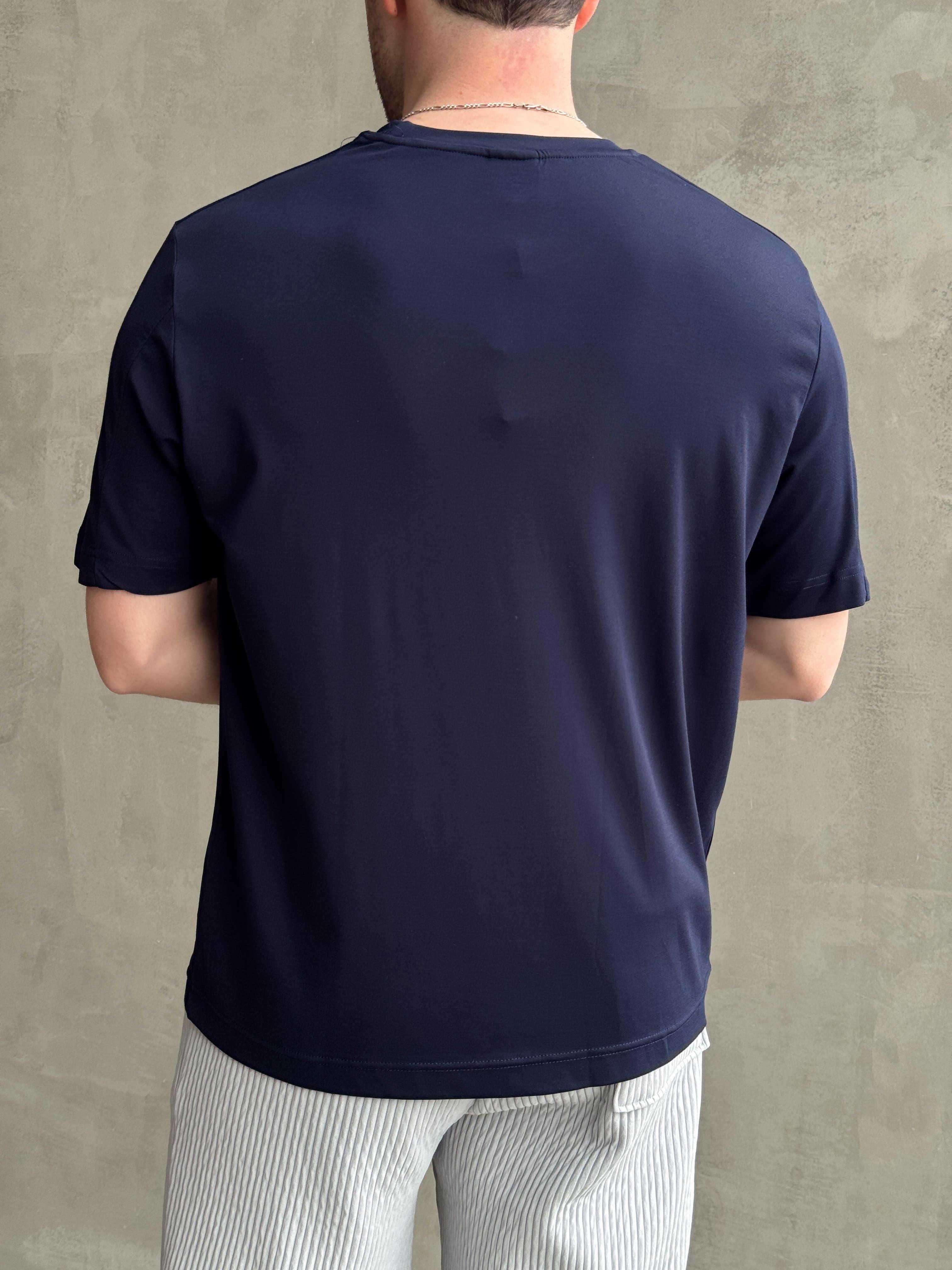 Erkek Elit Kalite Oversize Kalıp Logo Detaylı Modal Kumaş T-Shirt-Lacivert(E1645)Ketench