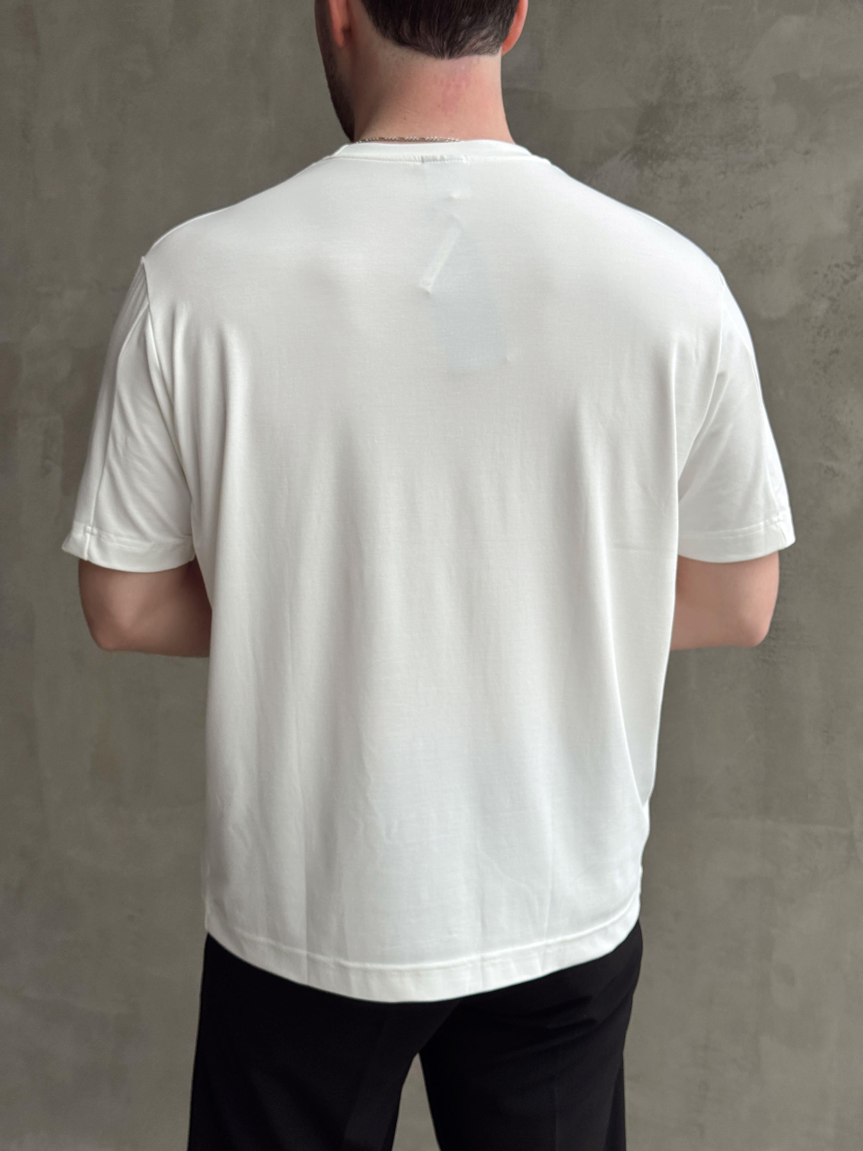 Erkek Elit Kalite Oversize Kalıp Logo Detaylı Modal Kumaş T-Shirt-Beyaz(E1645)Ketench