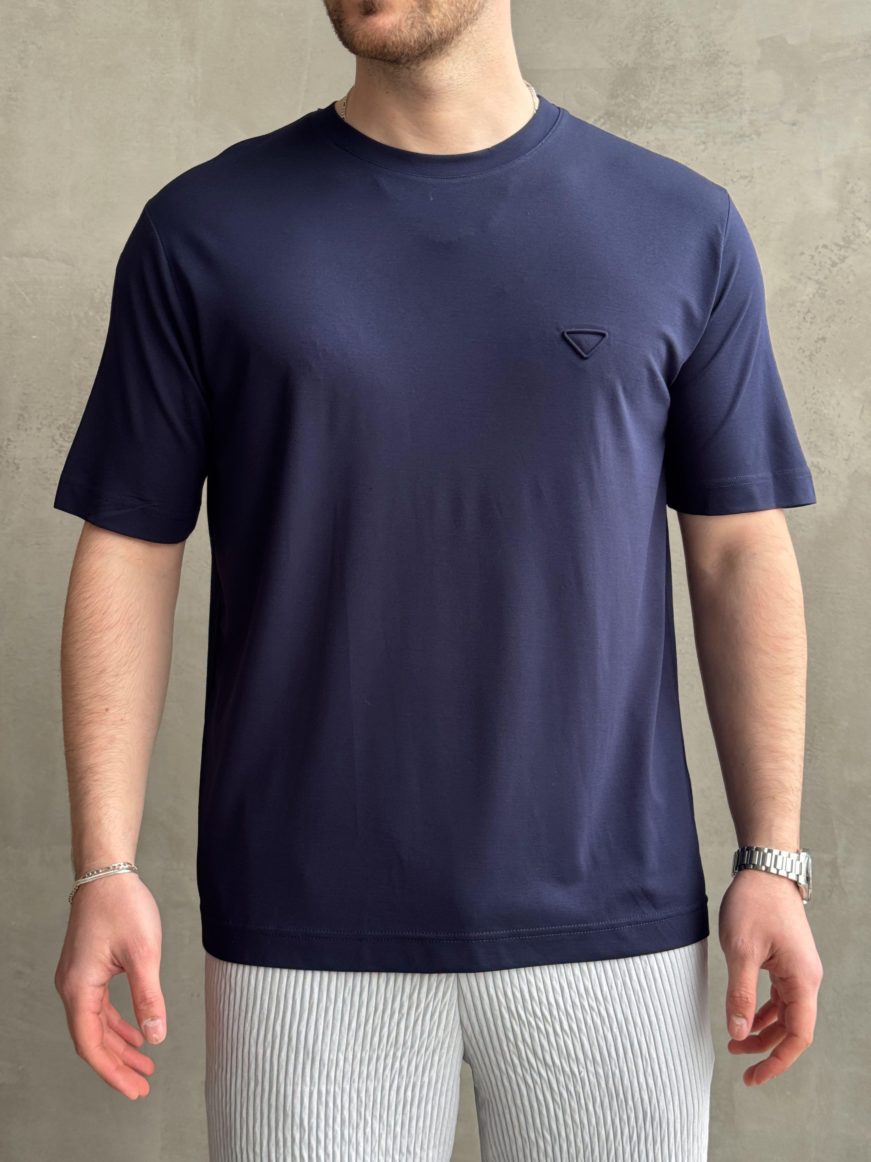 Erkek Elit Kalite Oversize Kalıp Logo Detaylı Modal Kumaş T-Shirt-Lacivert(E1645)Ketench