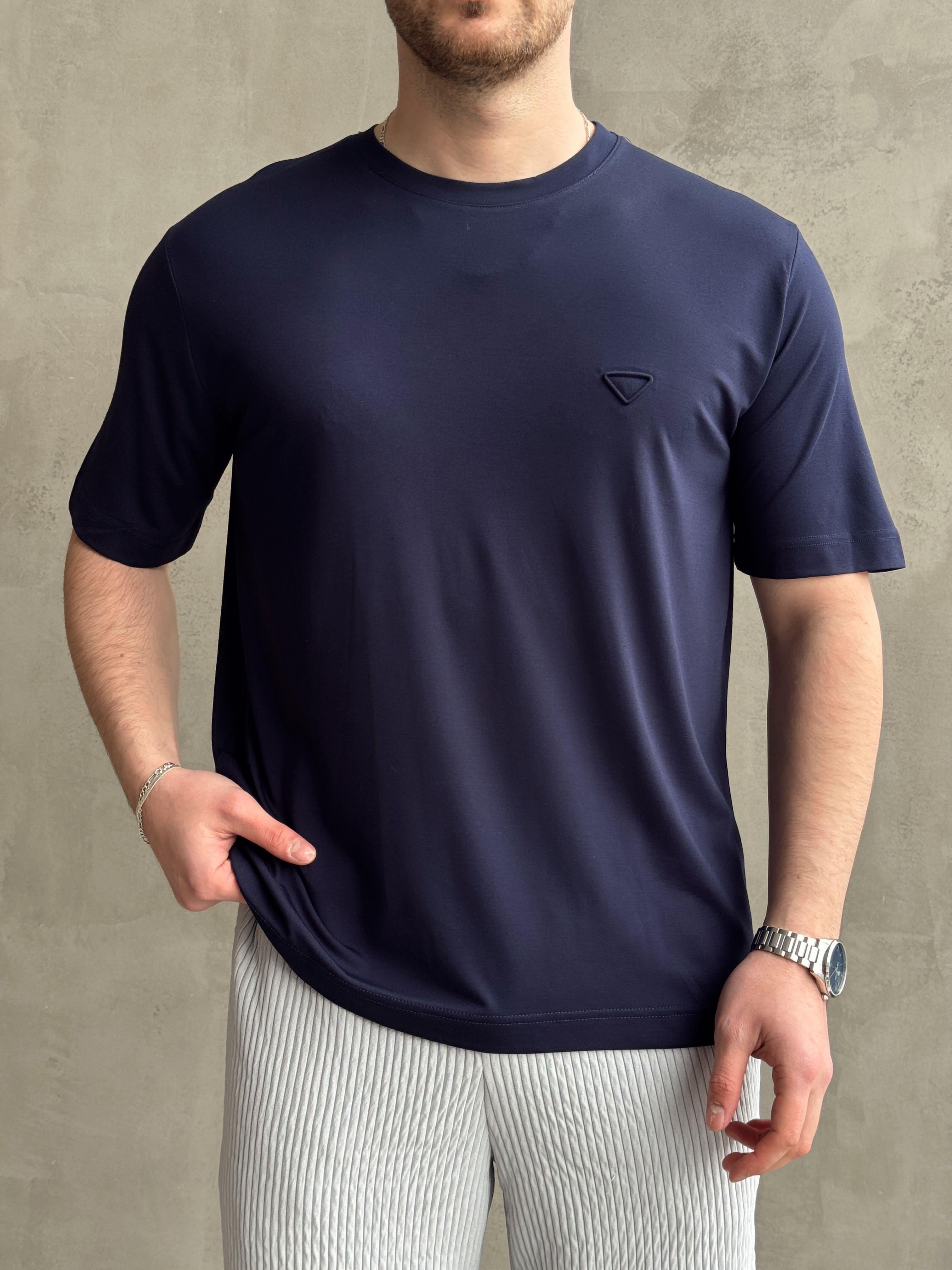 Erkek Elit Kalite Oversize Kalıp Logo Detaylı Modal Kumaş T-Shirt-Lacivert(E1645)Ketench