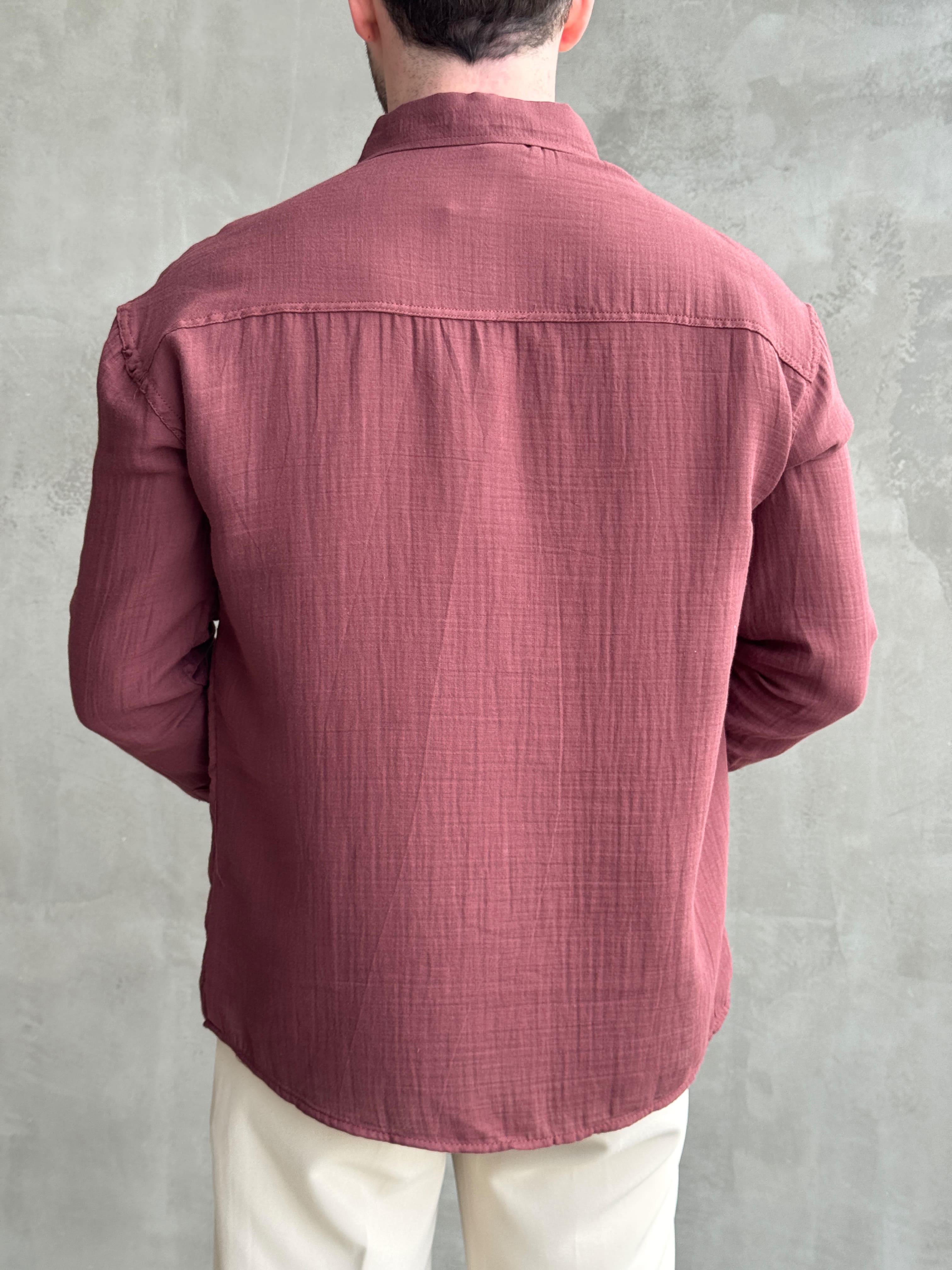 Erkek Elit Kalite Oversize Kalıp Müslin Kumaş Gömlek-Bordo(E1606)Ketench