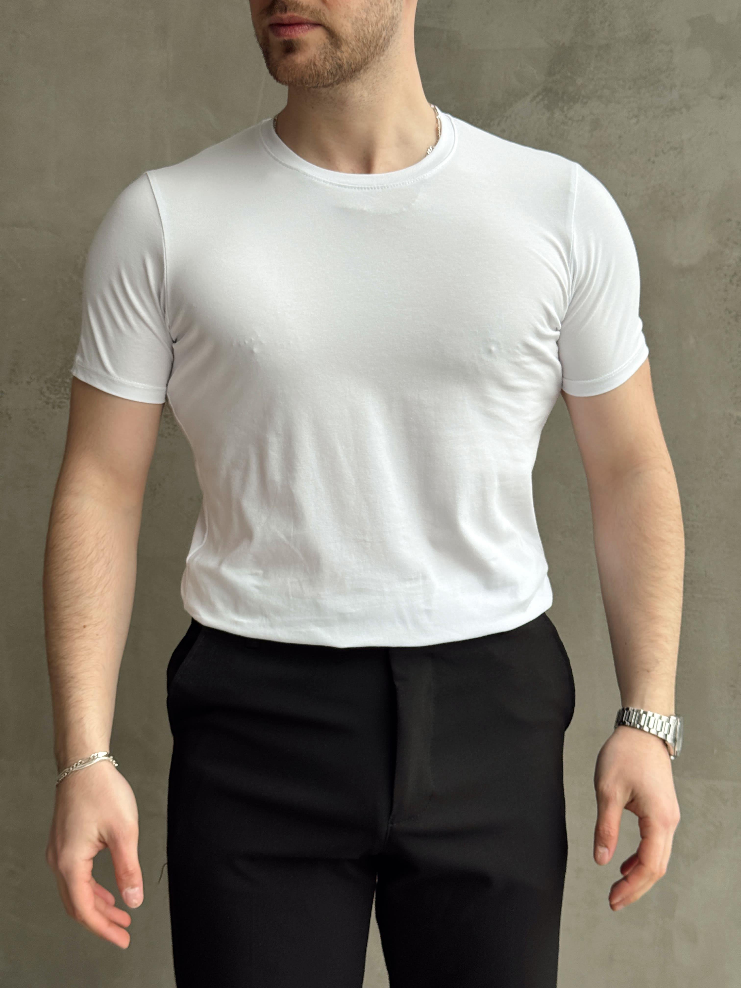 Erkek Elit Kalite Regular Fit Bisiklet Yaka T-shirt-Beyaz(E1648)Ketench