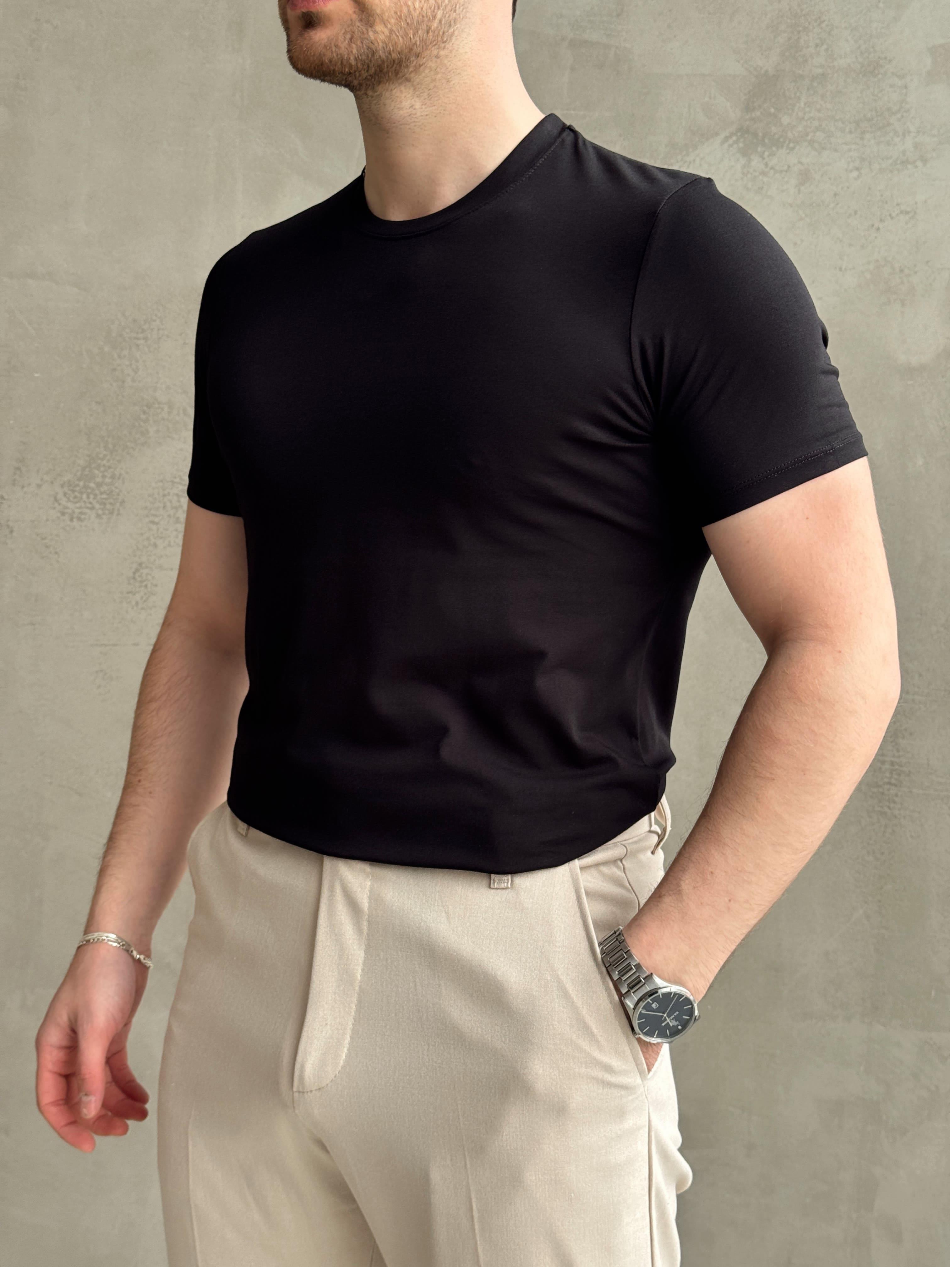 Erkek Elit Kalite Regular Fit Bisiklet Yaka T-shirt-Siyah(E1648)Ketench