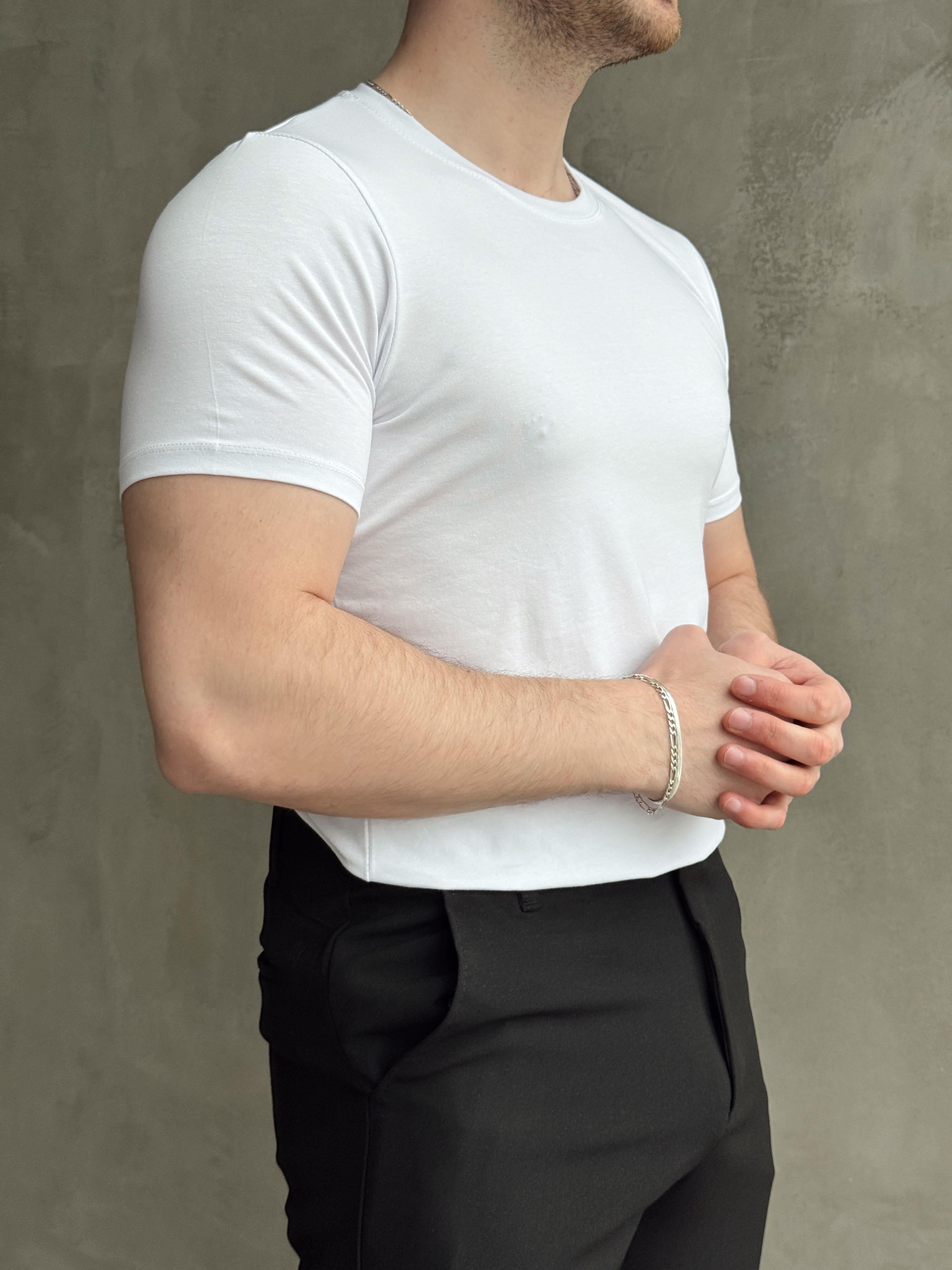 Erkek Elit Kalite Regular Fit Bisiklet Yaka T-shirt-Beyaz(E1648)Ketench