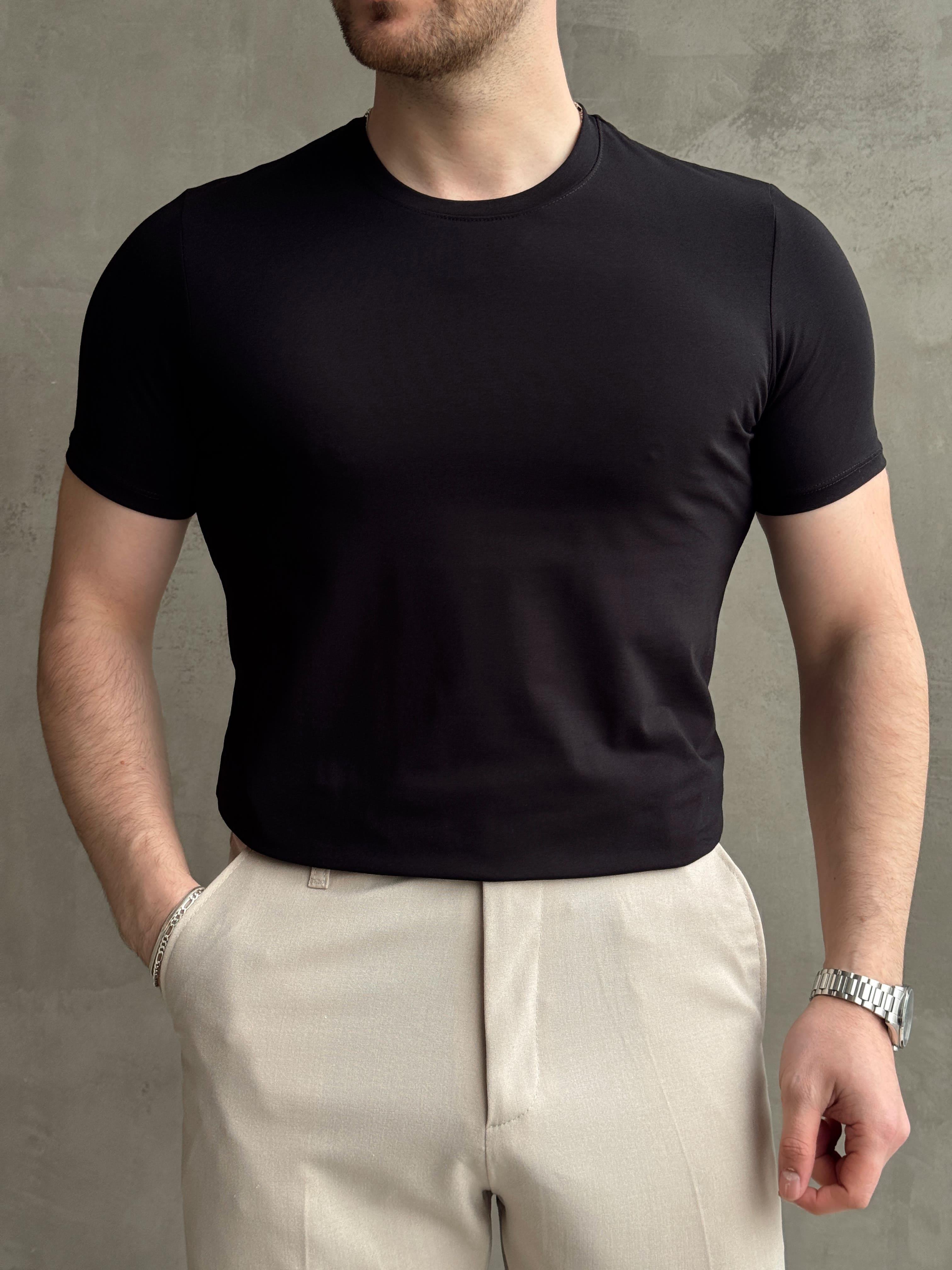 Erkek Elit Kalite Regular Fit Bisiklet Yaka T-shirt-Siyah(E1648)Ketench