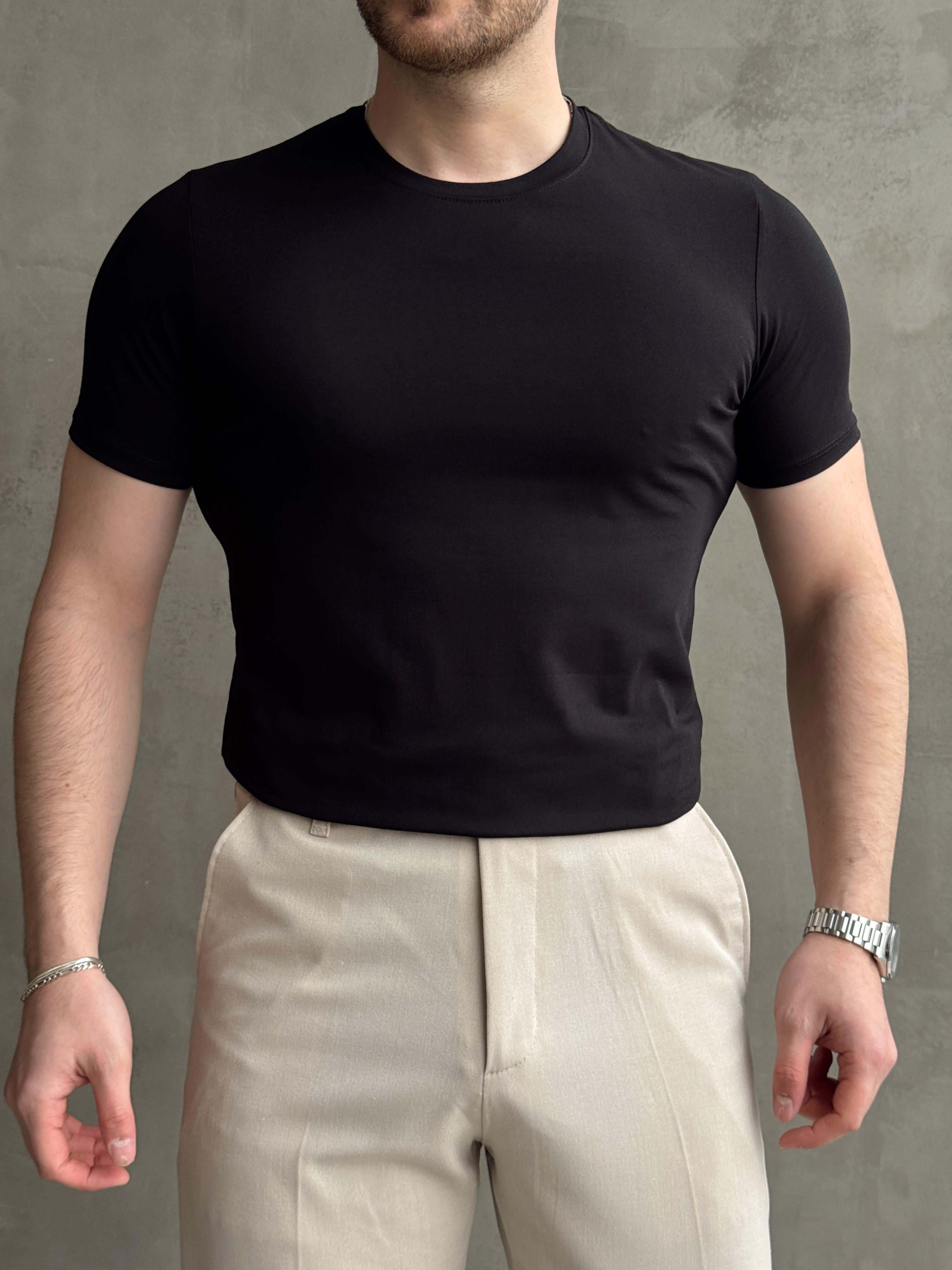 Erkek Elit Kalite Regular Fit Bisiklet Yaka T-shirt-Siyah(E1648)Ketench