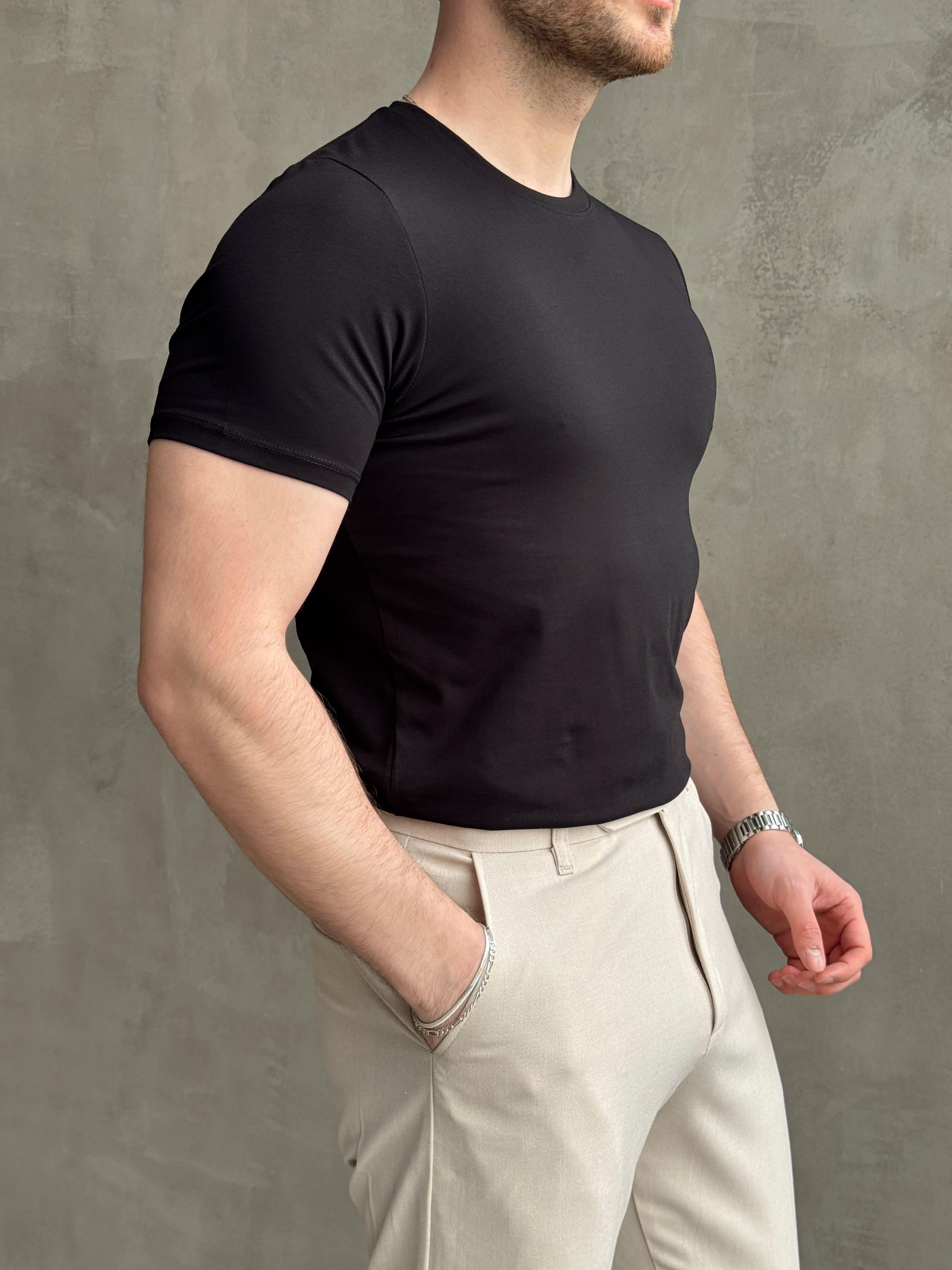 Erkek Elit Kalite Regular Fit Bisiklet Yaka T-shirt-Siyah(E1648)Ketench