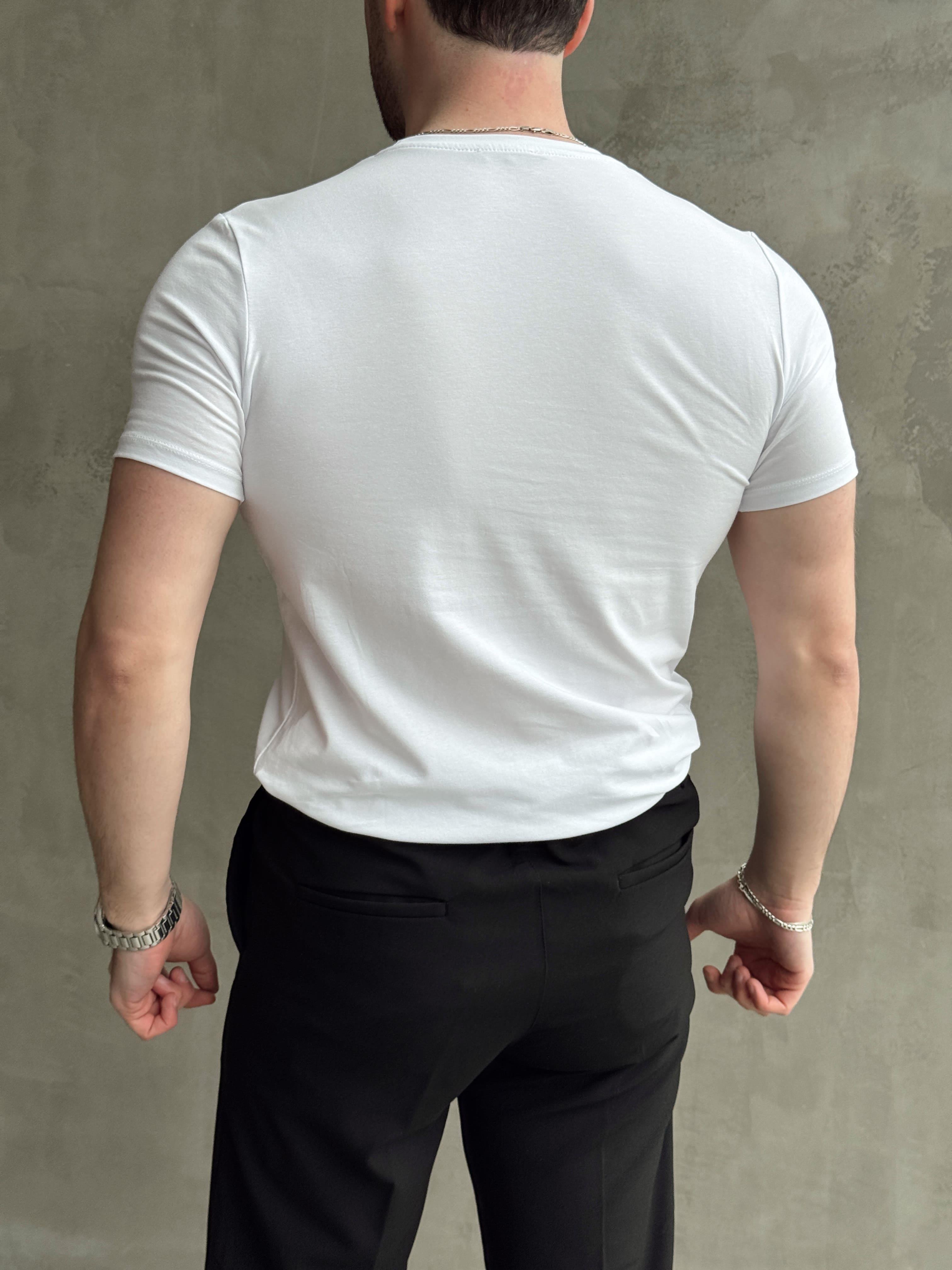 Erkek Elit Kalite Regular Fit Bisiklet Yaka T-shirt-Beyaz(E1648)Ketench