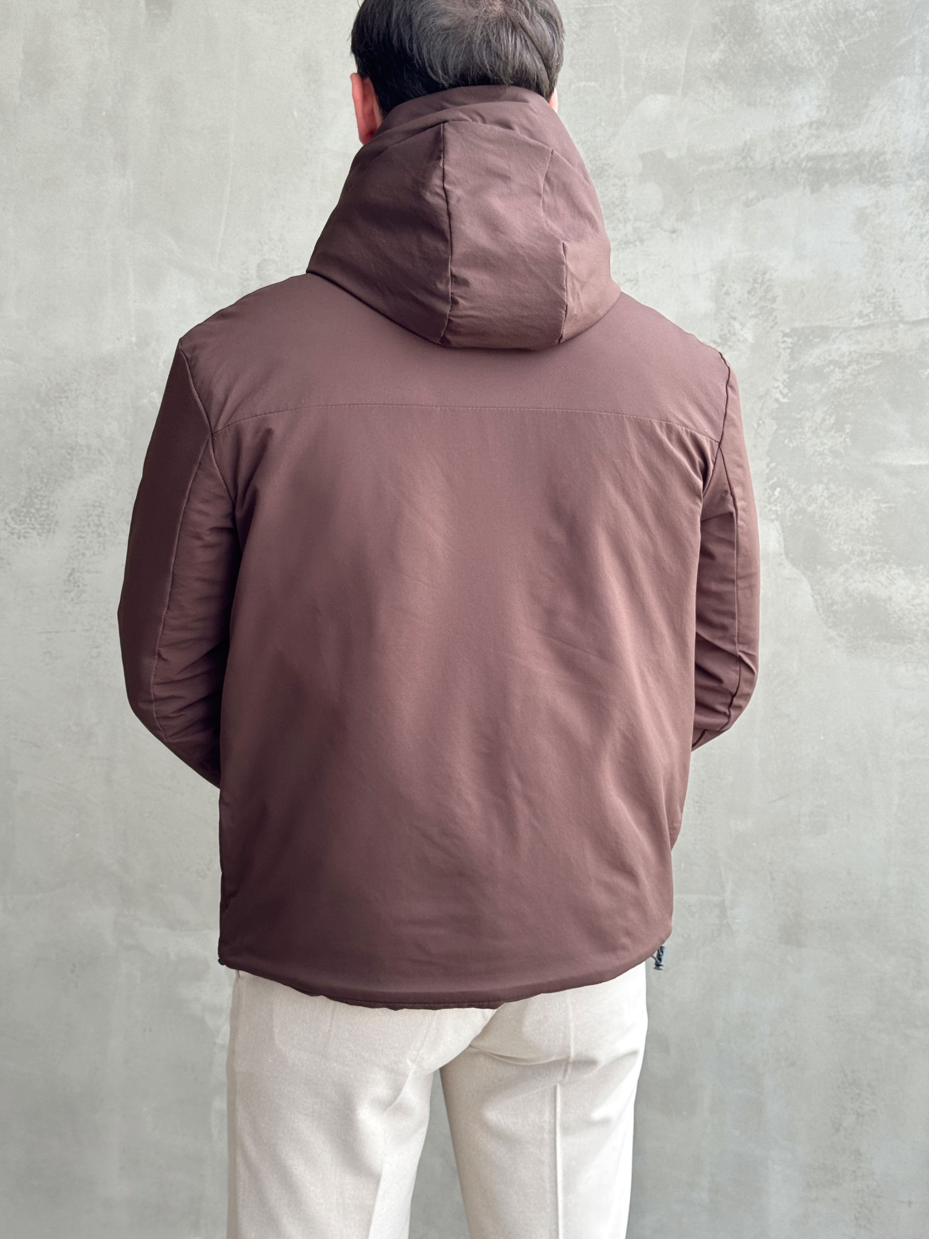 Erkek Elit Kalite Regular Fit Kapüşonlu İçi Elyaflı Stoper Detay Mont-Kahverengi(E1828)Ketench