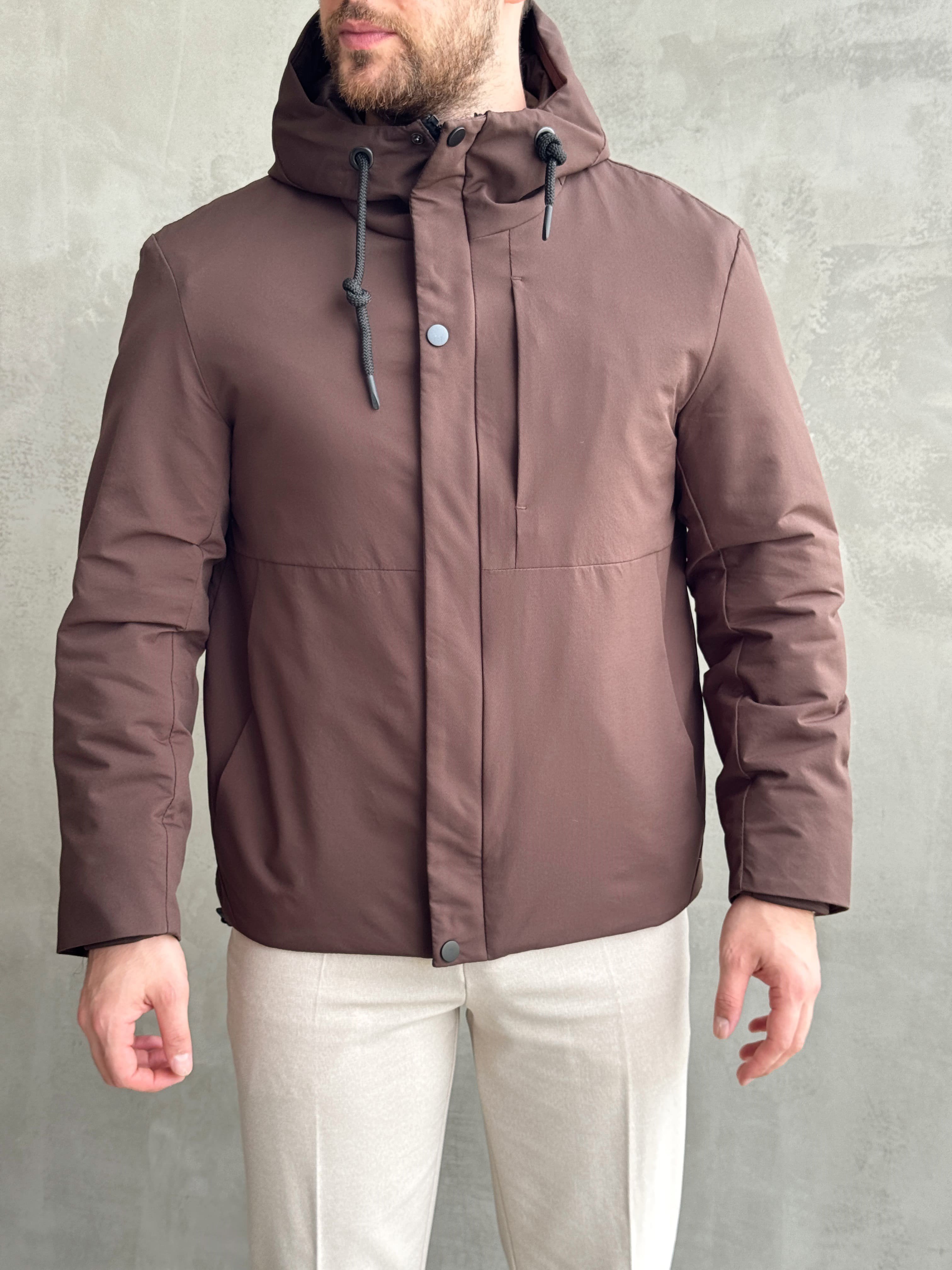 Erkek Elit Kalite Regular Fit Kapüşonlu İçi Elyaflı Stoper Detay Mont-Kahverengi(E1828)Ketench