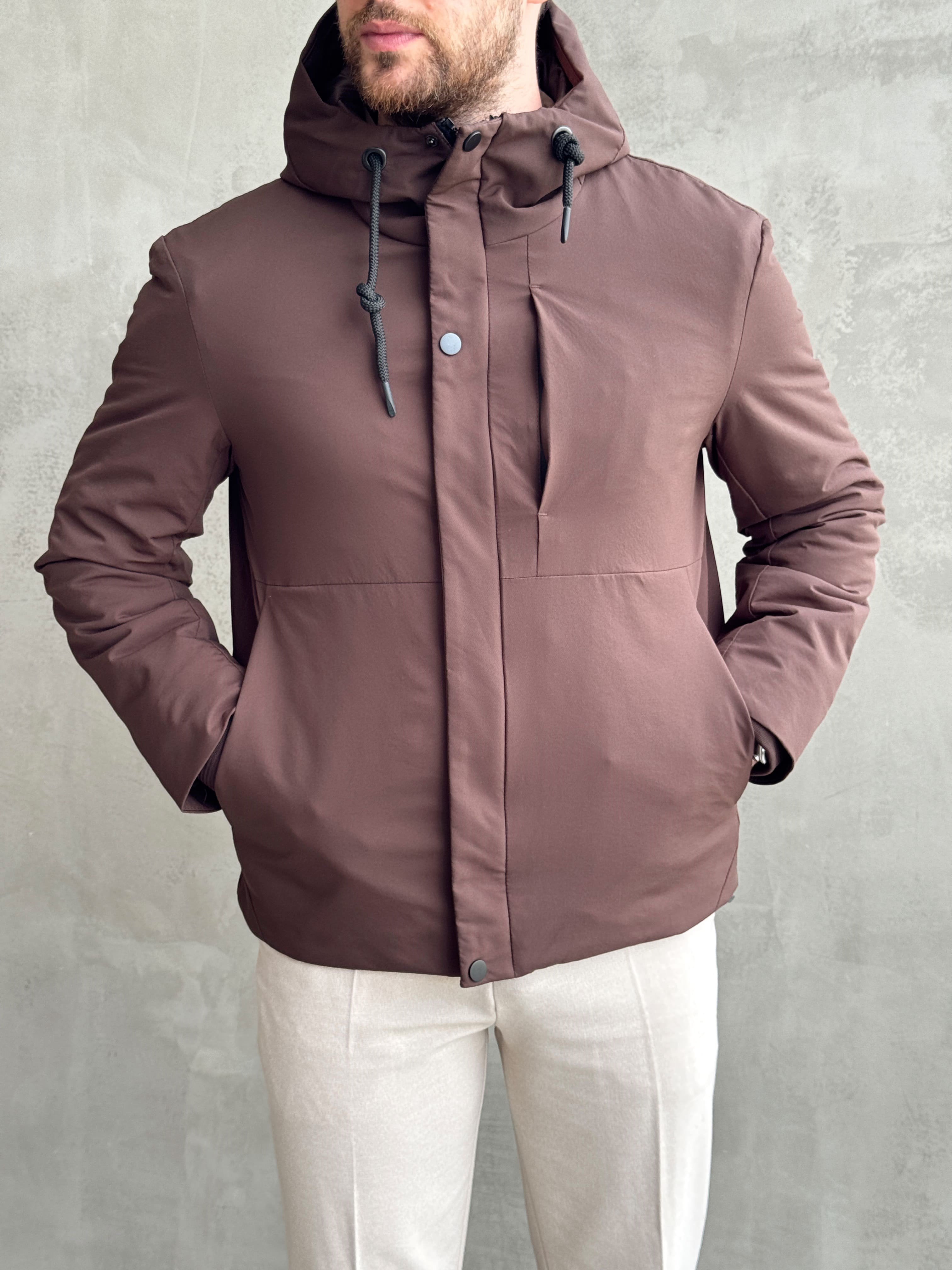 Erkek Elit Kalite Regular Fit Kapüşonlu İçi Elyaflı Stoper Detay Mont-Kahverengi(E1828)Ketench