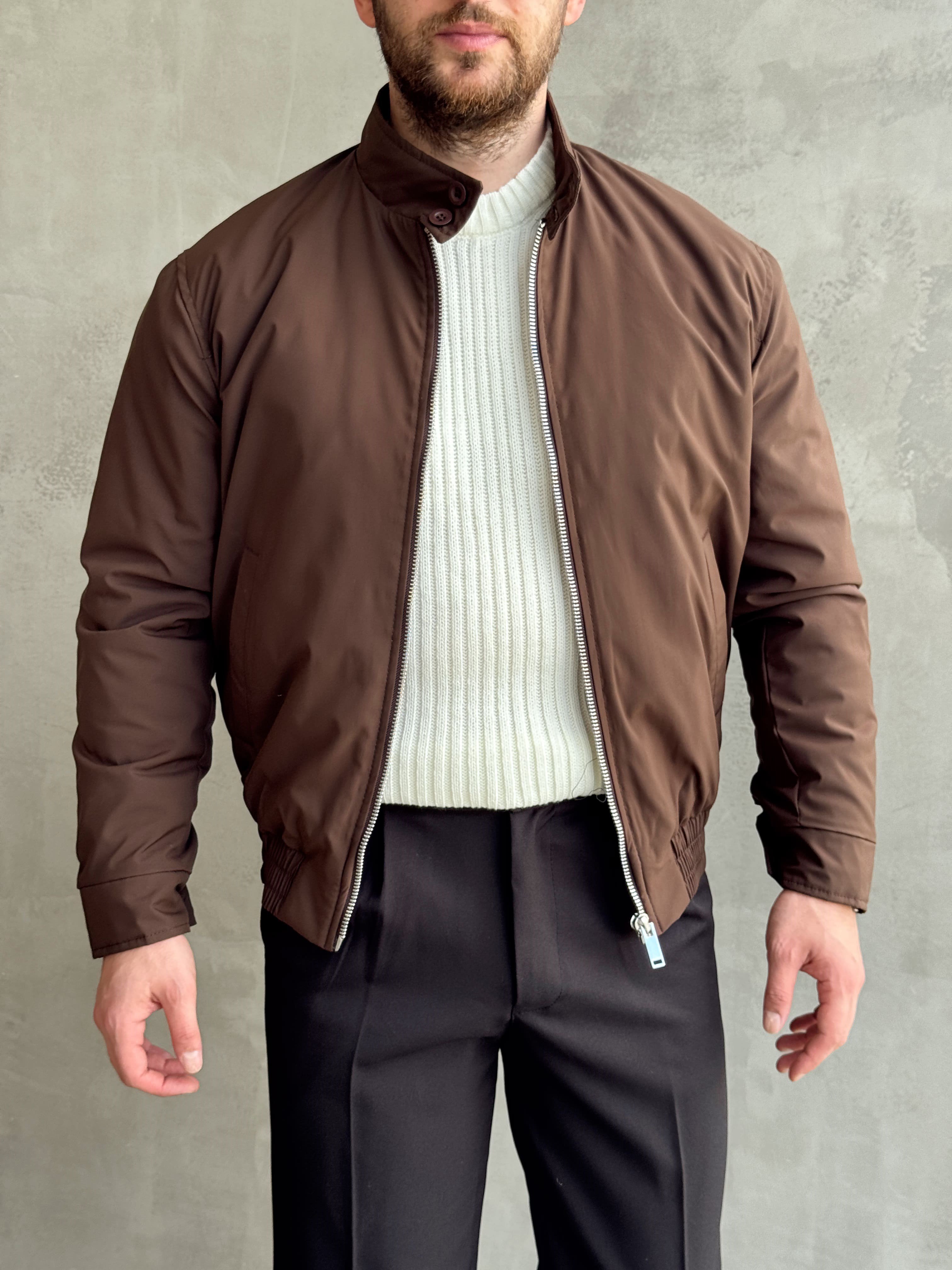 Erkek Elit Kalite Regular Fit Lastik Detay İçi Elyaflı Dokuma Kumaş Ceket-Kahverengi(E1827)Ketench